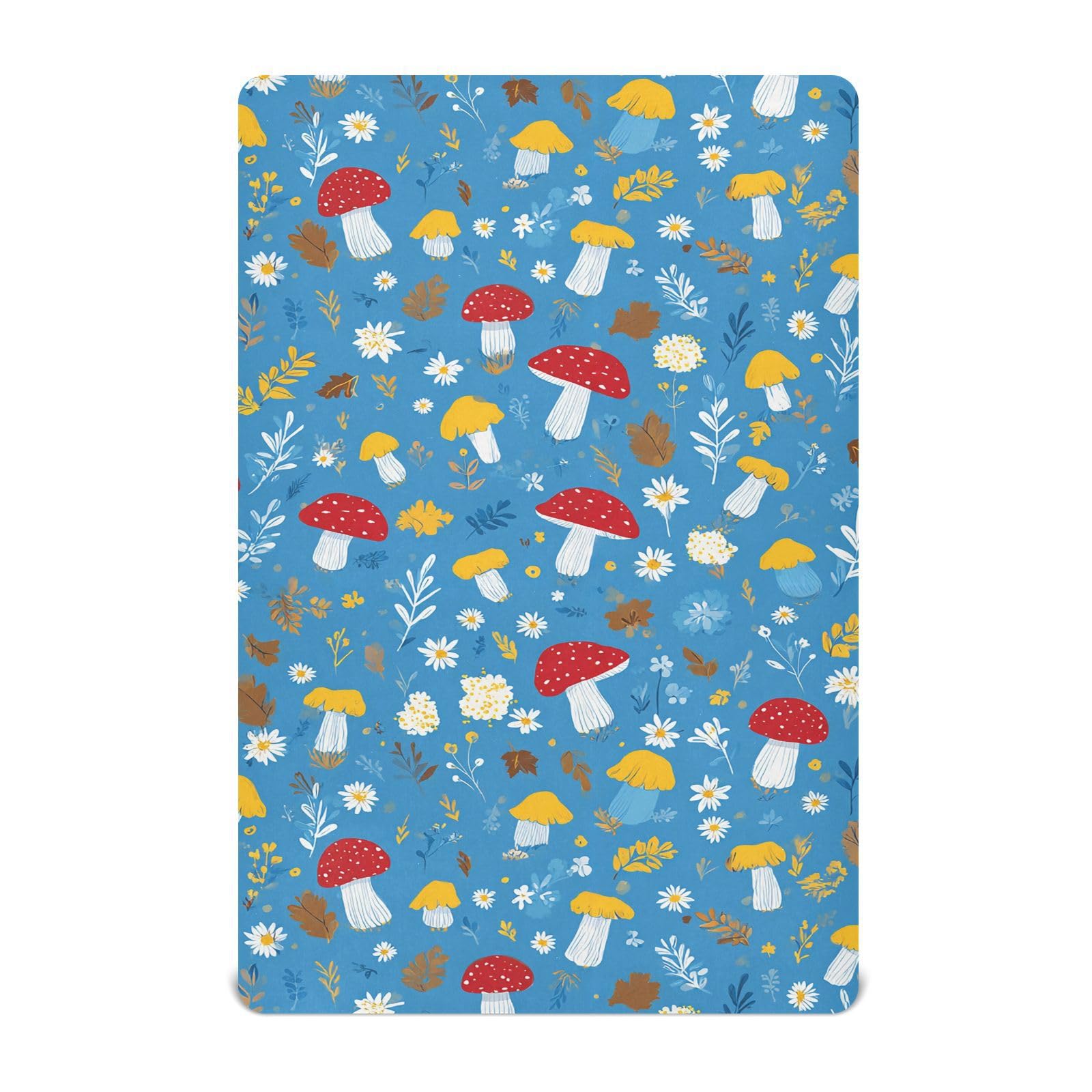 Crib Sheet Breathable Soft Crib Mattress Sheet for Baby Toddler Boys Girls Fitted Pack n Play Crib Sheet Fit Standard Crib Mattress 52 x 28 Inch Blue Mushroom Daisy Leaf