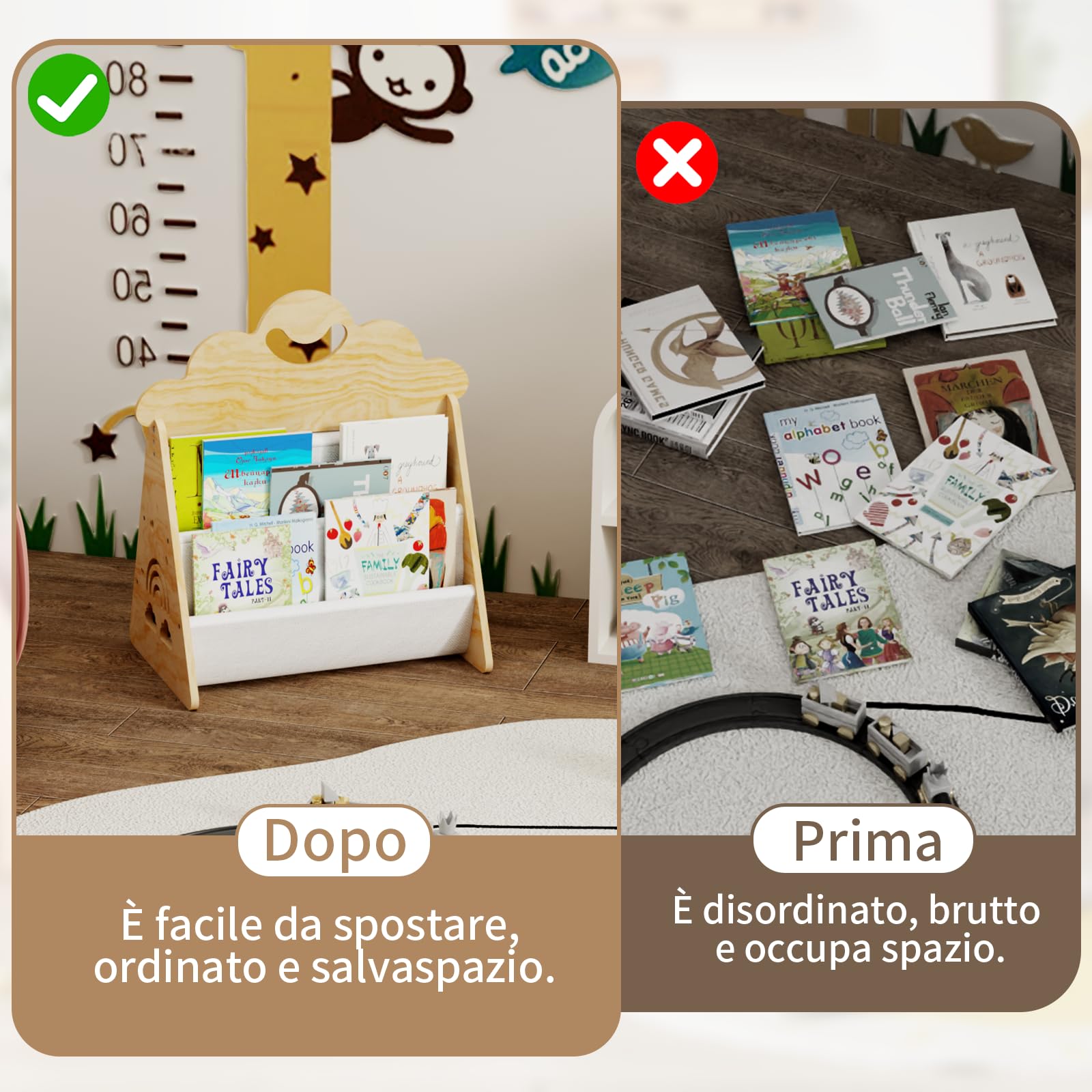 Librerie in legno per bambini, librerie Montessori per bambini, contenitori per libri per bambinis per angolo lettura, cameretta per neonati, librerie per bambini