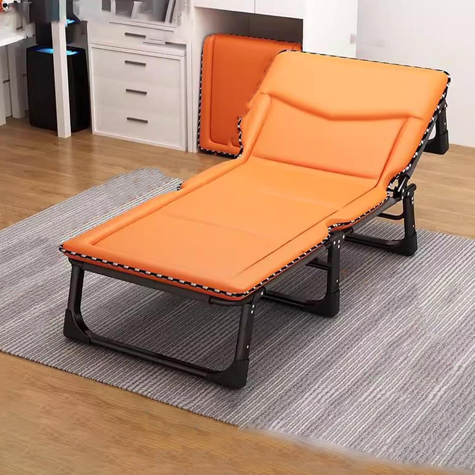 Campingbett Klappbar Kleines Packmaß, Campingbett Feldbett Klappbar, Faltbar Gästebett Bis 200kg, Schlafbett für Das Reisebüro im Freien Neigungsstufe 4(Orange,190 * 70cm)