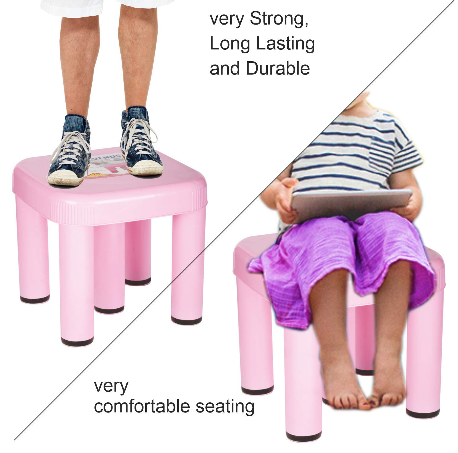 Ski Venus Jumbo Plastic Stool | Strong & Unbreakable | Anti-Slip | Useful in Bathroom/Office/Kitchen/Hospital/Factory (Pink) 1