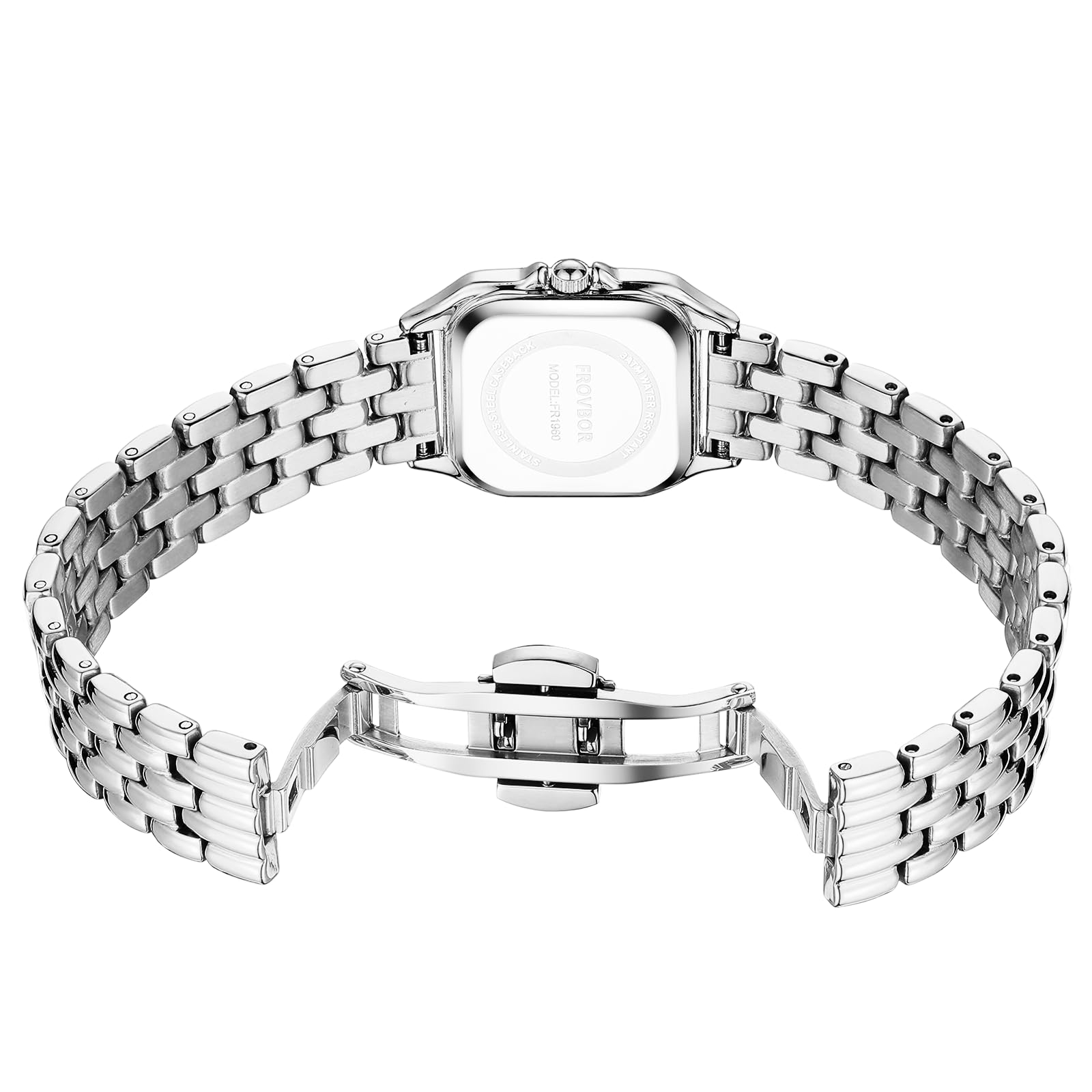 Uhren für Damen mit diamantbesetztem rechteckigem Gehäuse | Römisches Zifferblatt, Edelstahl-Armband, wasserdicht bis 30 m, Armband-Anpassungswerkzeug