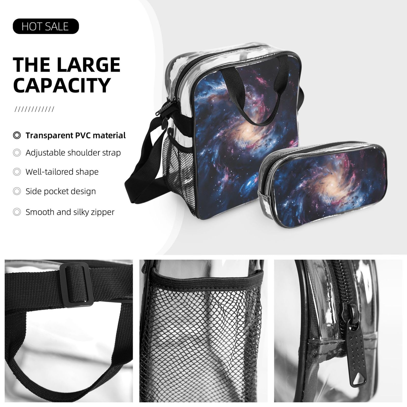 Galaxy Print - Zaino trasparente per scuola, viaggi, viaggi, viaggi, viaggi, viaggi, viaggi, concerti, 3 pezzi