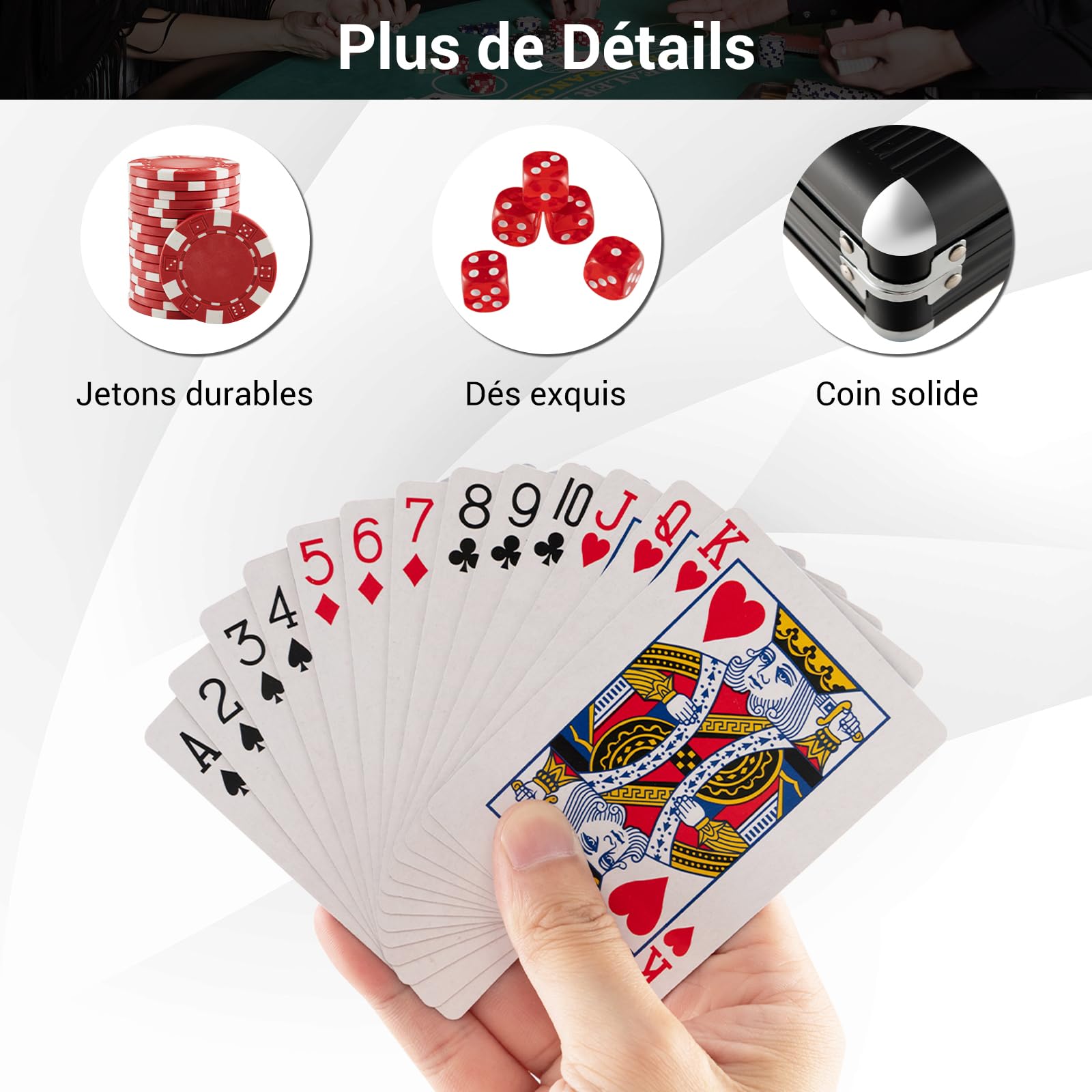 COSTWAY Mallette de Poker avec 500 Jetons & 2 Jeux de Cartes, Coffret de Poker en Aluminium avec 5 Dés & 1 Bouton Dealer (Noir)