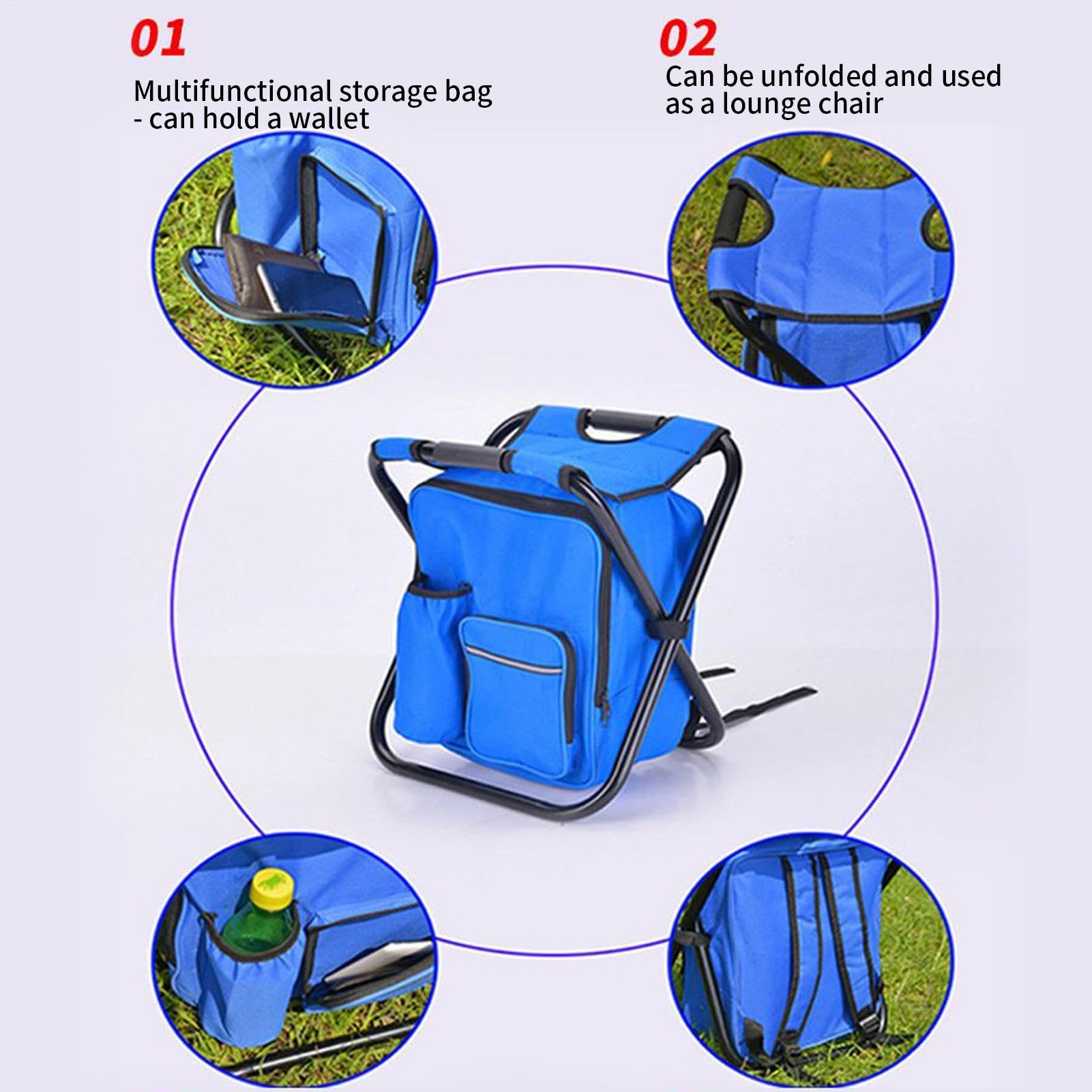 Sgabello Pieghevole Portatile Sgabello da Esterno con Borsa Frigo Termica | Sedia da Prato con Borsa Termica Per Balcone, Campeggio, Spiaggia, Viaggio, Giardino, Escursionismo E Pesca