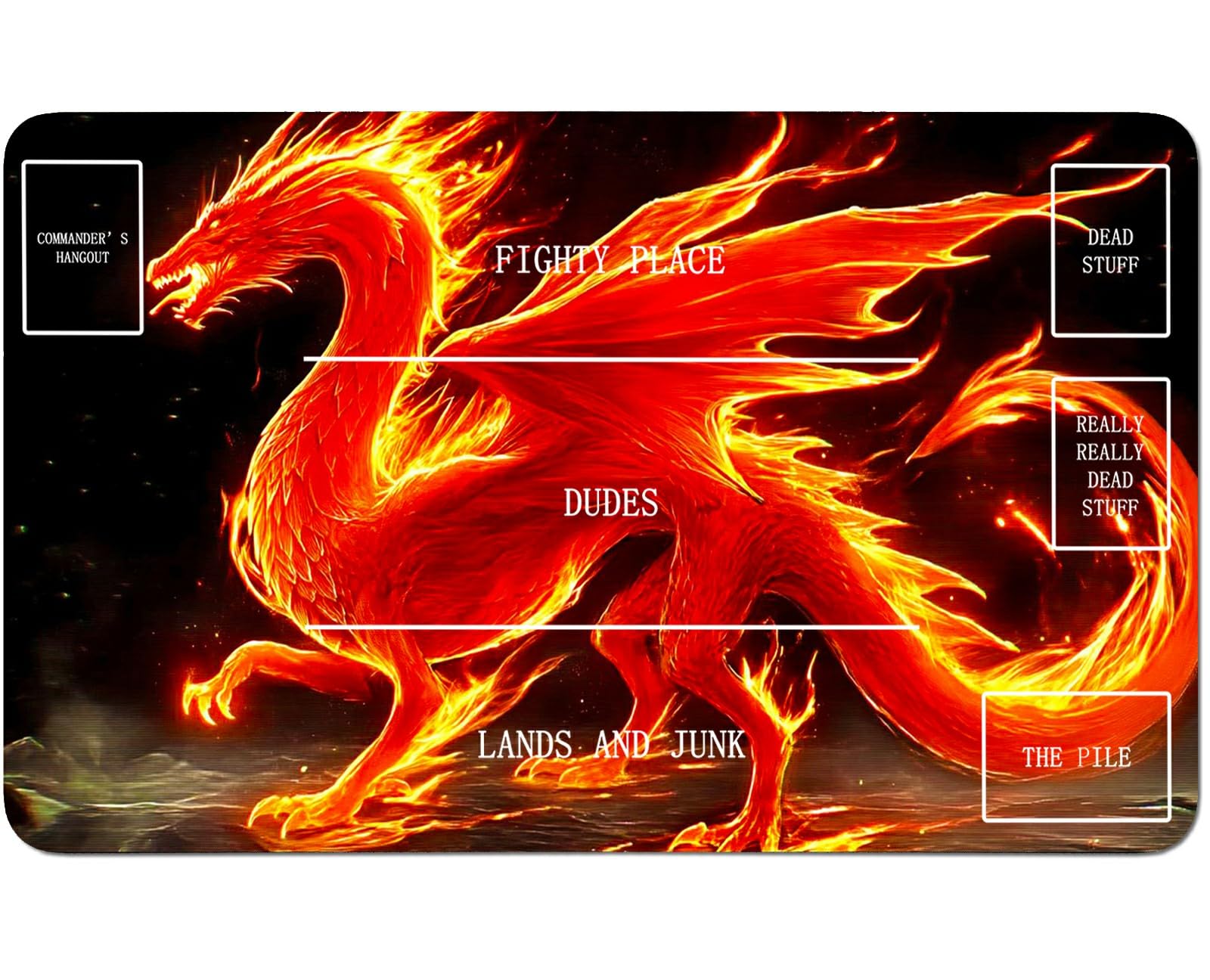 RWUTYTIUL for MTG Card Playmat 24 X 14 Inch with B Zone, Stitched Play Mat for Commander Board TCG RPG CCG Game Desktop Tablet Mouse Pad for Playing Accessories, Red Flame Dragon
