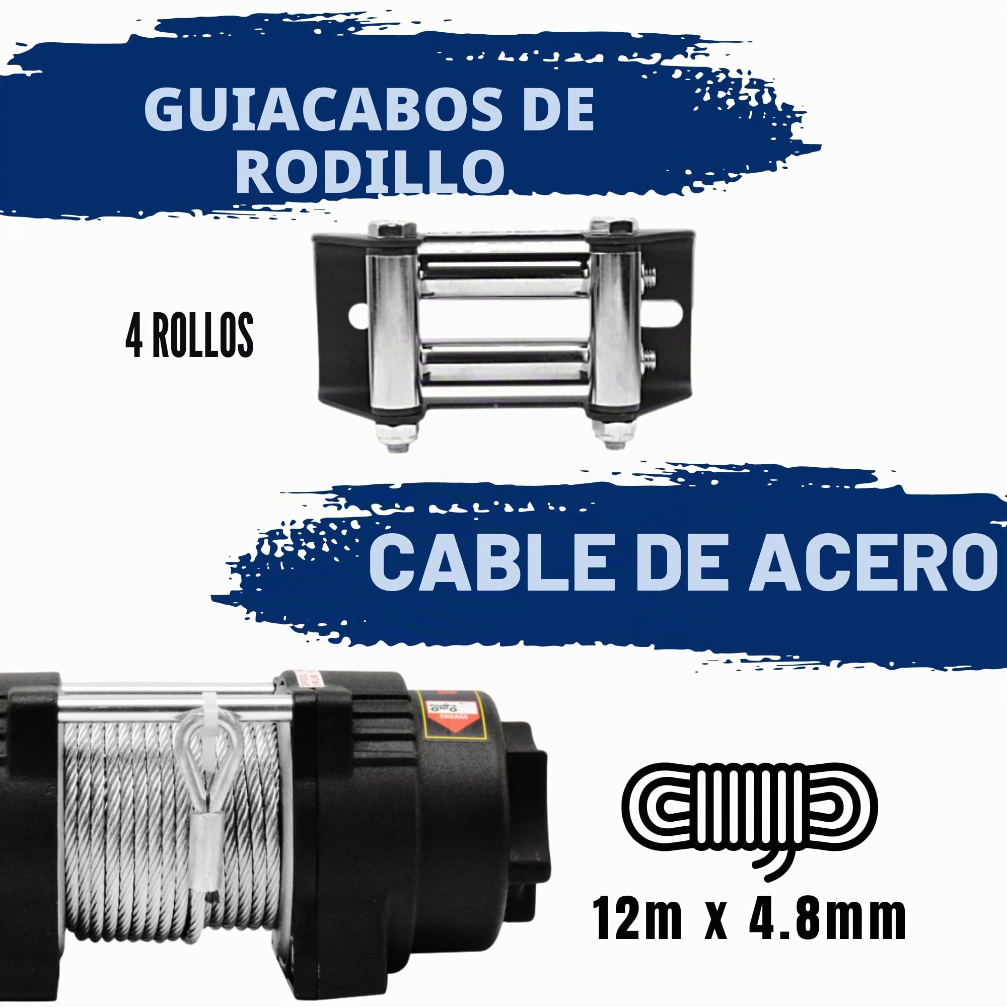 Cabrestante Eléctrico De 12V 3000 lbs | 1360 kg - Cuerda de Acero 12m, Transmisión Planetaria de 3 Etapas, Remoto Inalámbrico, Freno Automático, Kit de montaje - Ideal Para Quads y ATV/UTV