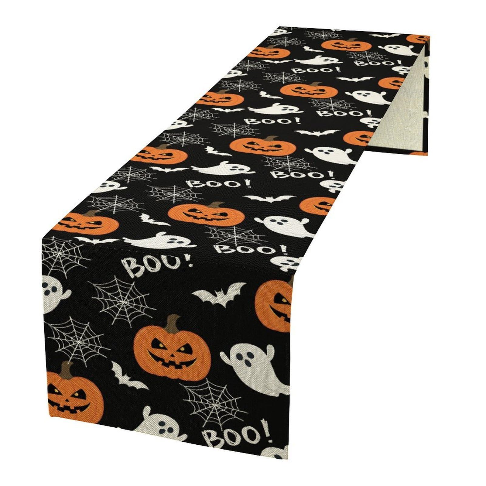 DKMQQUL Halloween Table Runner, Spooky Ghost Pumpkin Boo Halloween Theme Table Runner for Kitchen Dinning Table Decor Home Party Holiday, 13x36 Inch