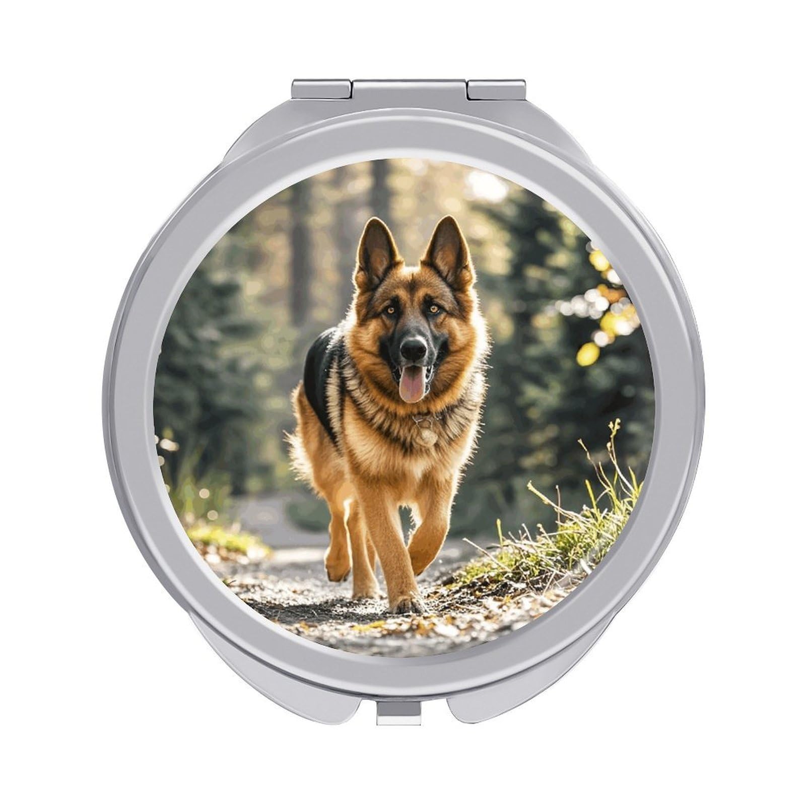VstaDank Running German Shepherd Dog Travel Makeup Mirror 2 X /1 X Magnifying Mini Vintage Pocket Mirror for Purse Small Portable Folding Small Round Mirrors Portable Vanity Mirrors for Women