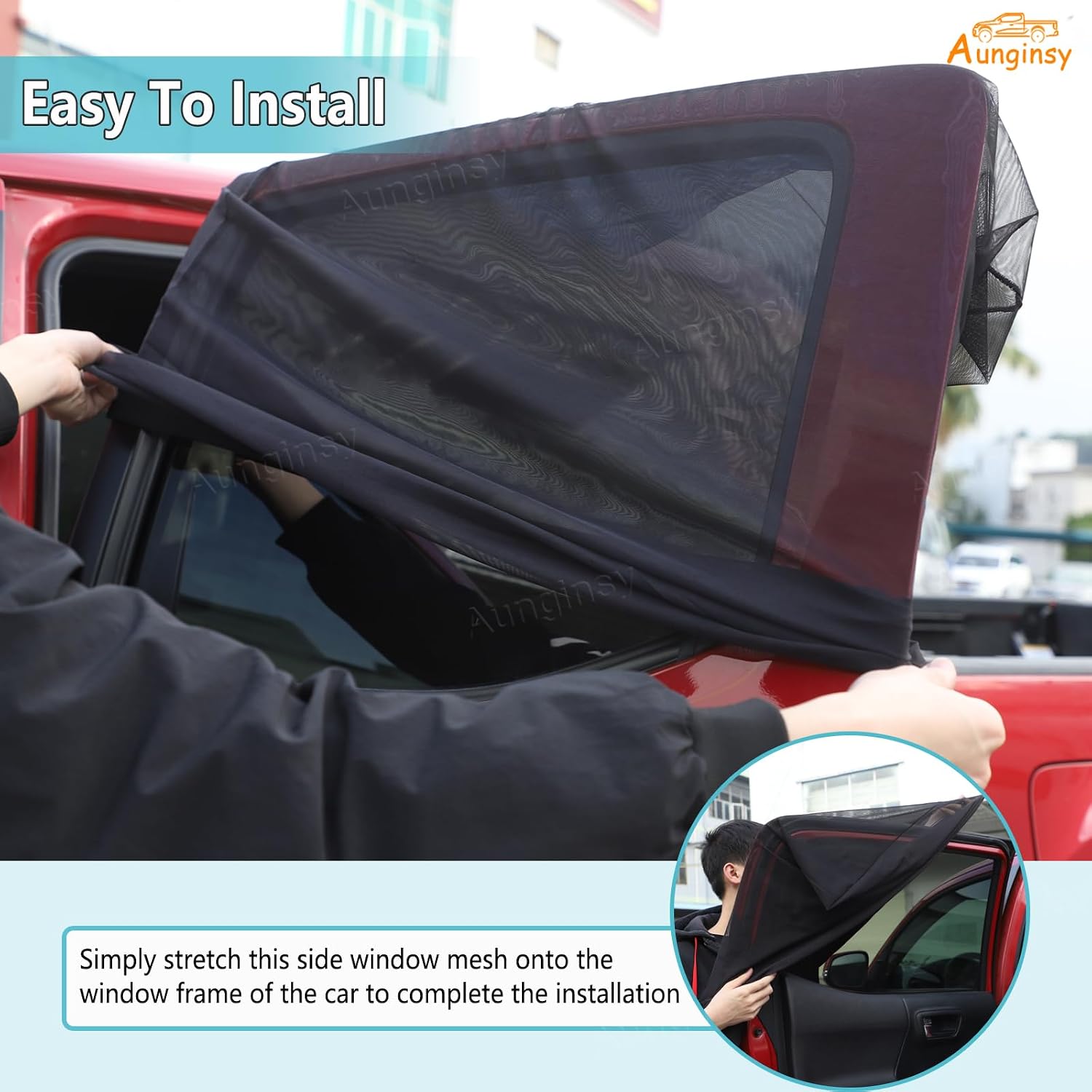 Aunginsy Rear Window Sun Shade Compatible with Toyota Tacoma 2016-2023 Car Rear Side Window Shades Elasticized Shade Breathable Mesh Window Screens Privacy Protection, Anti-UV for Baby/Pets/Camping