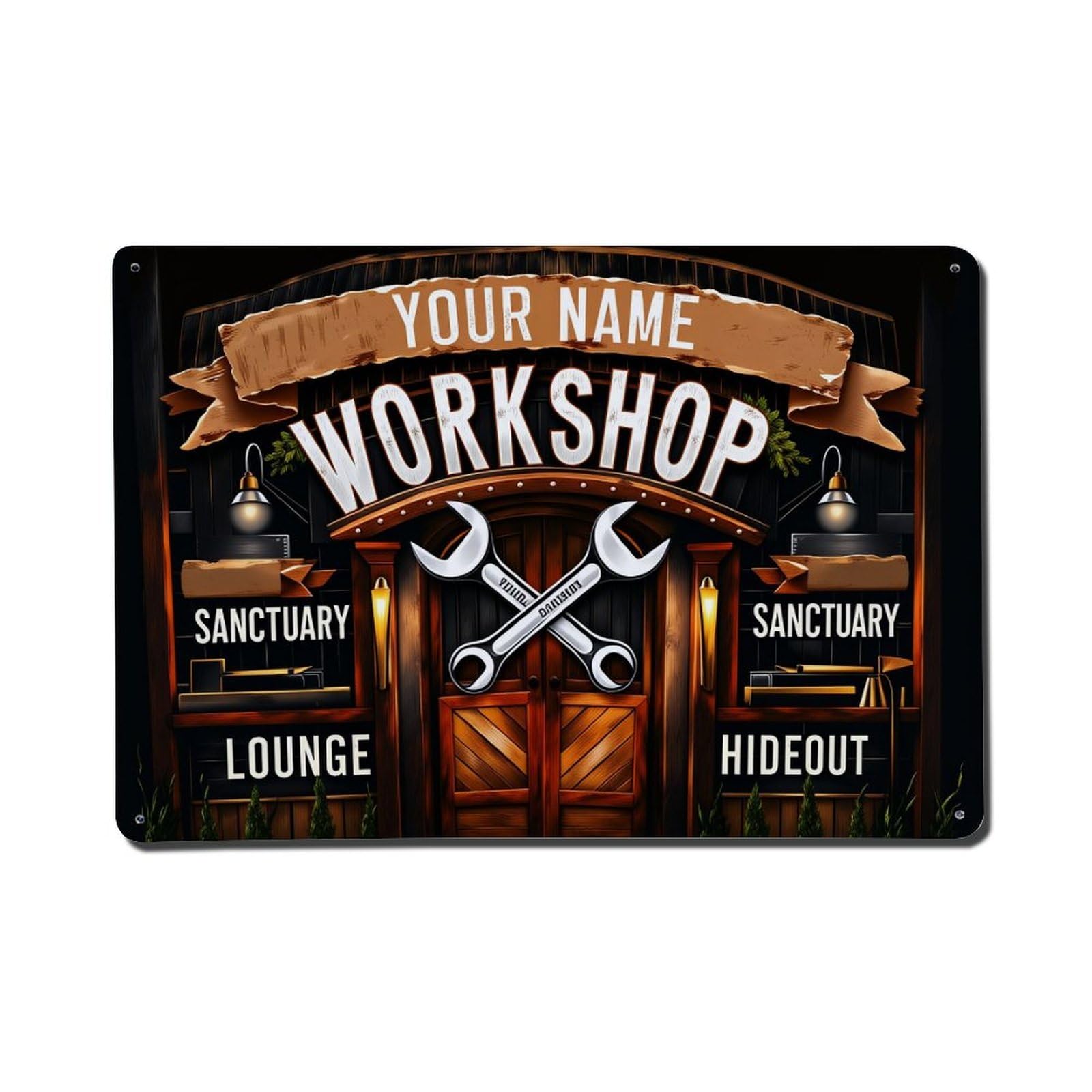 Workshop Door Sign With Tools Tin Sign Vintage Metal Poster, Home Bar Garage Man Cave Cafe Indoor & Outdoor Wall Decoration 8x12Inches