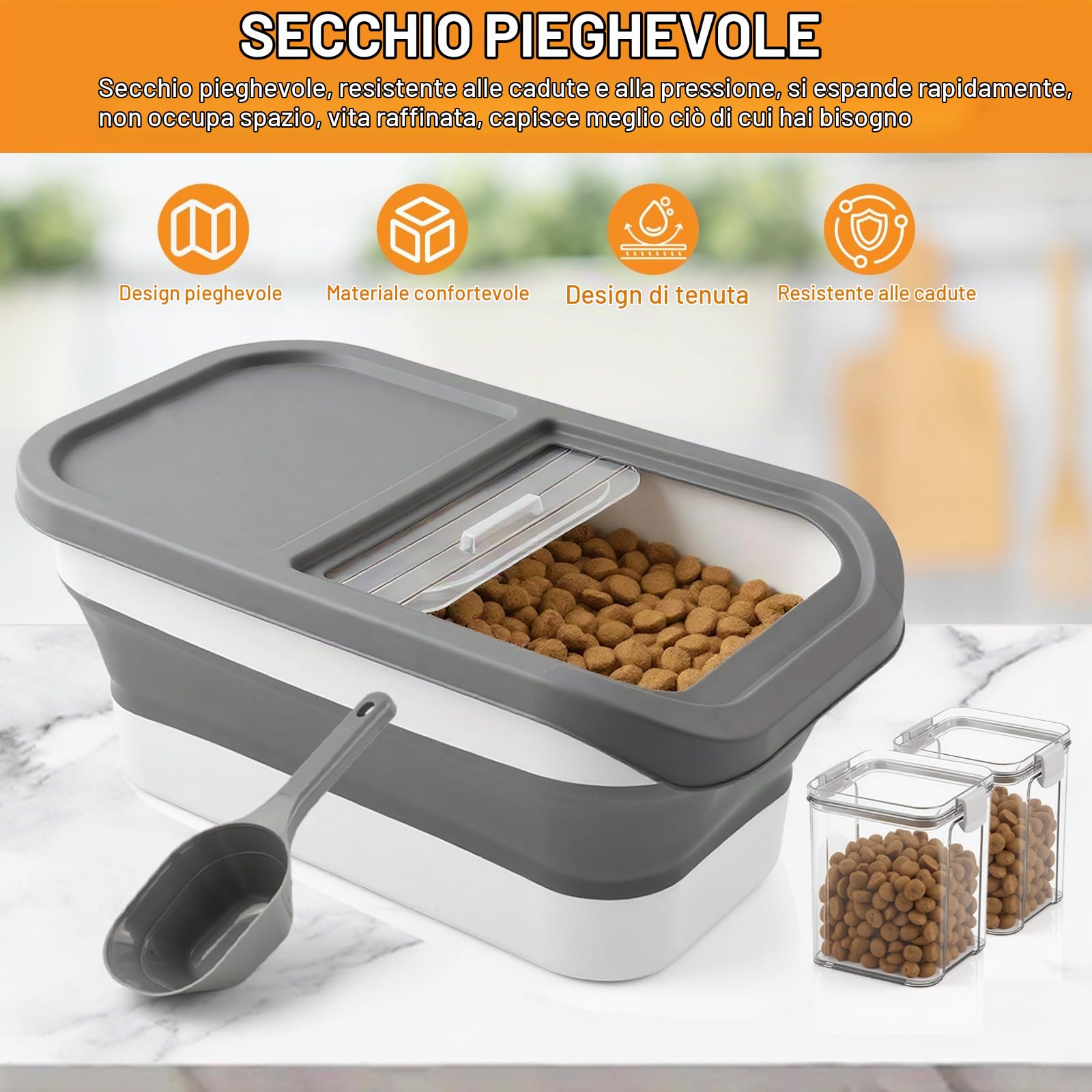 Contenitore Crocchette Cane Gatto,7 kg Porta Crocchette Pieghevole con Misurino Pala 2 Contenitori,Contenitore per Animali Contenitori Cibo Cani Gatto,Animali Domestici Scatola di Alimenti (verde)