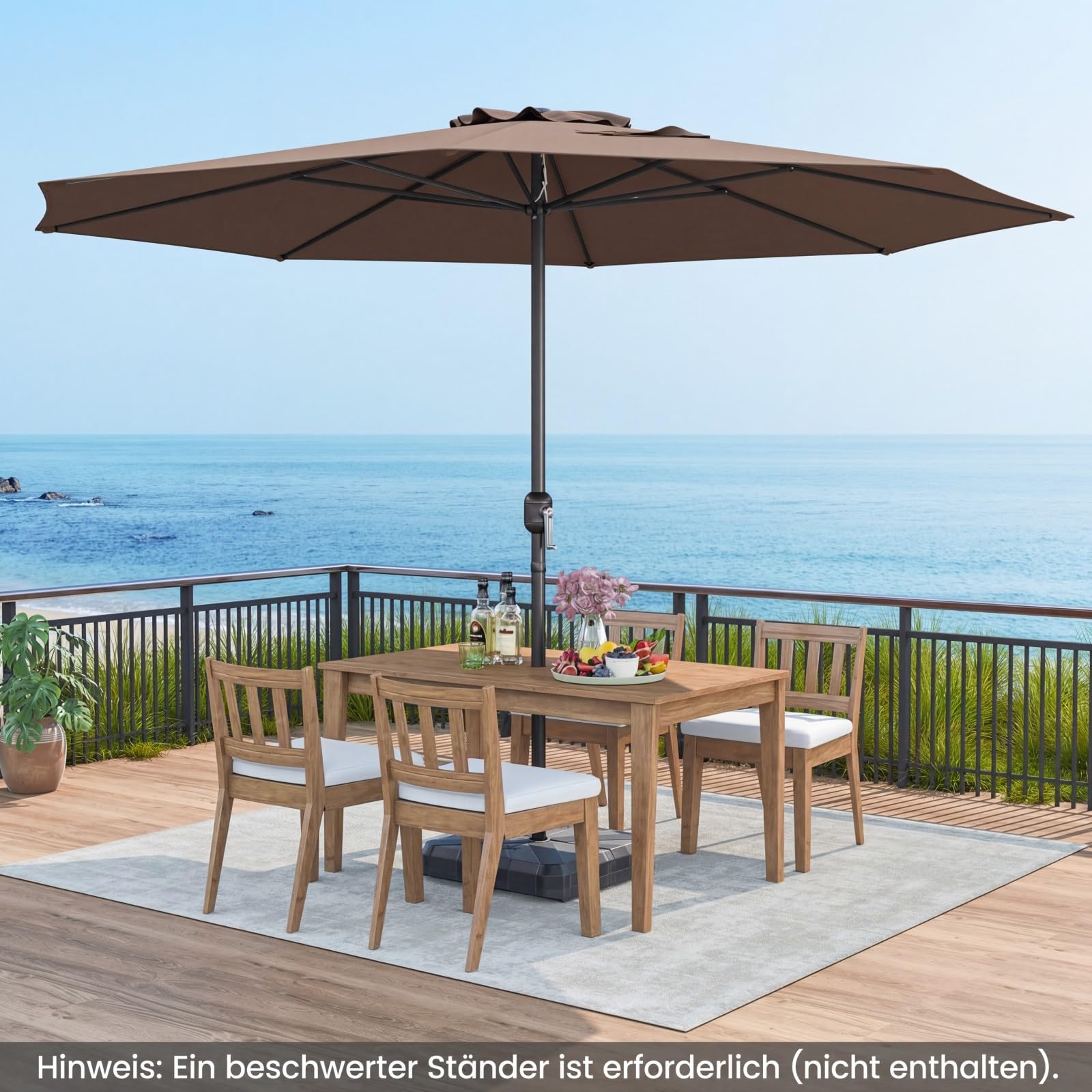 RELAX4LIFE Sonnenschirm 350 cm, großer Gartenschirm mit Kurbel, Terrassenschirm mit 8 Rippen, Balkonschirm UV Schutz, Marktschirm wasserabweisend, Kurbelschirm für Garten, Terrasse, Pool (Braun)