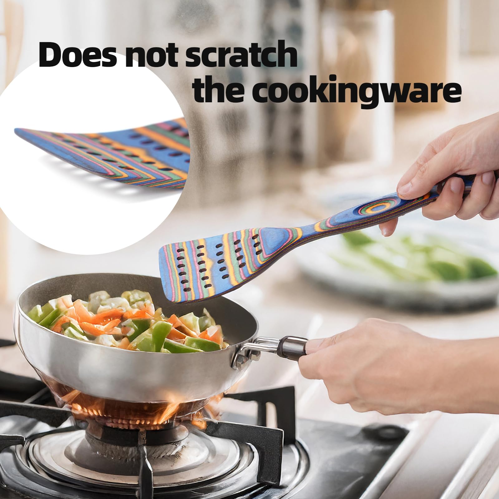 Gudamaye Pakkawood Kochutensilien-Set aus Holz, 7-teilig, Holzlöffel zum Kochen, Kochutensilien-Set aus Holz mit ergonomischen rutschfesten Griffen, hitzebeständige & stilvolle Kochlöffel