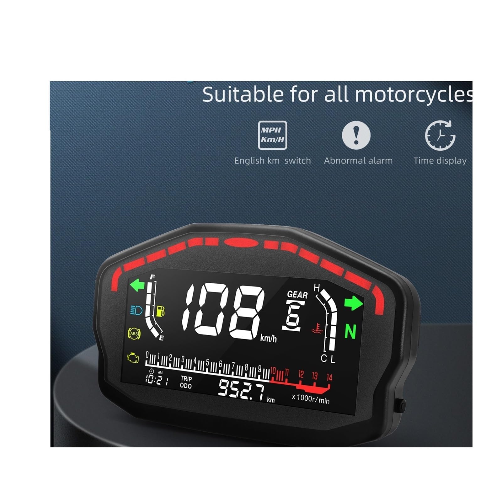 Tablero de moto Medidor universal para motocicletas, odómetro digital para 2,4 cilindros, la mayoría de los accesorios para medidores panel(With Sensor)