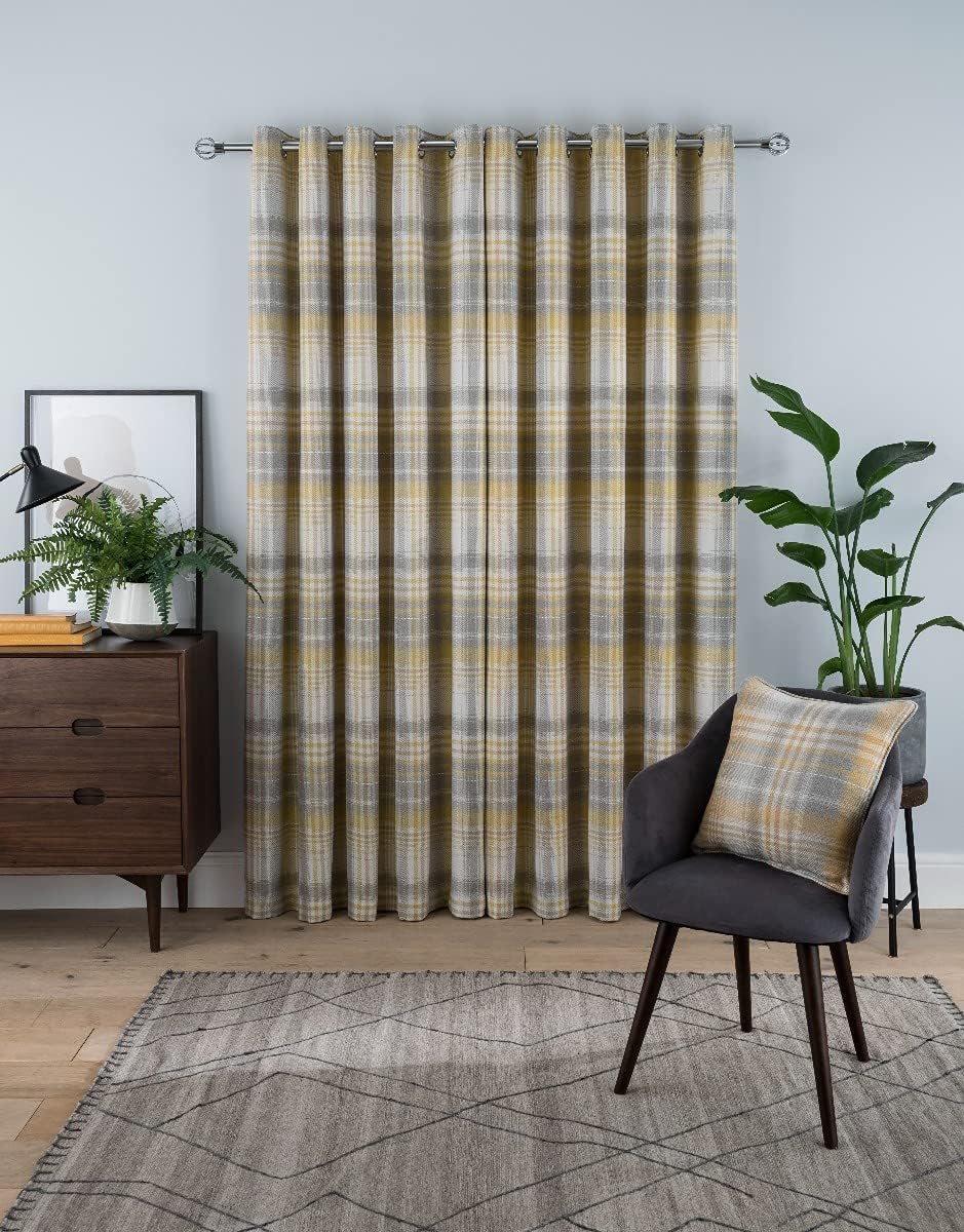 Sleepdown Woven Brushed Check Eyelet Lined Curtains for Bedroom and Living Room 66 x 72 Inch Ochre 2 Panels - Image 4