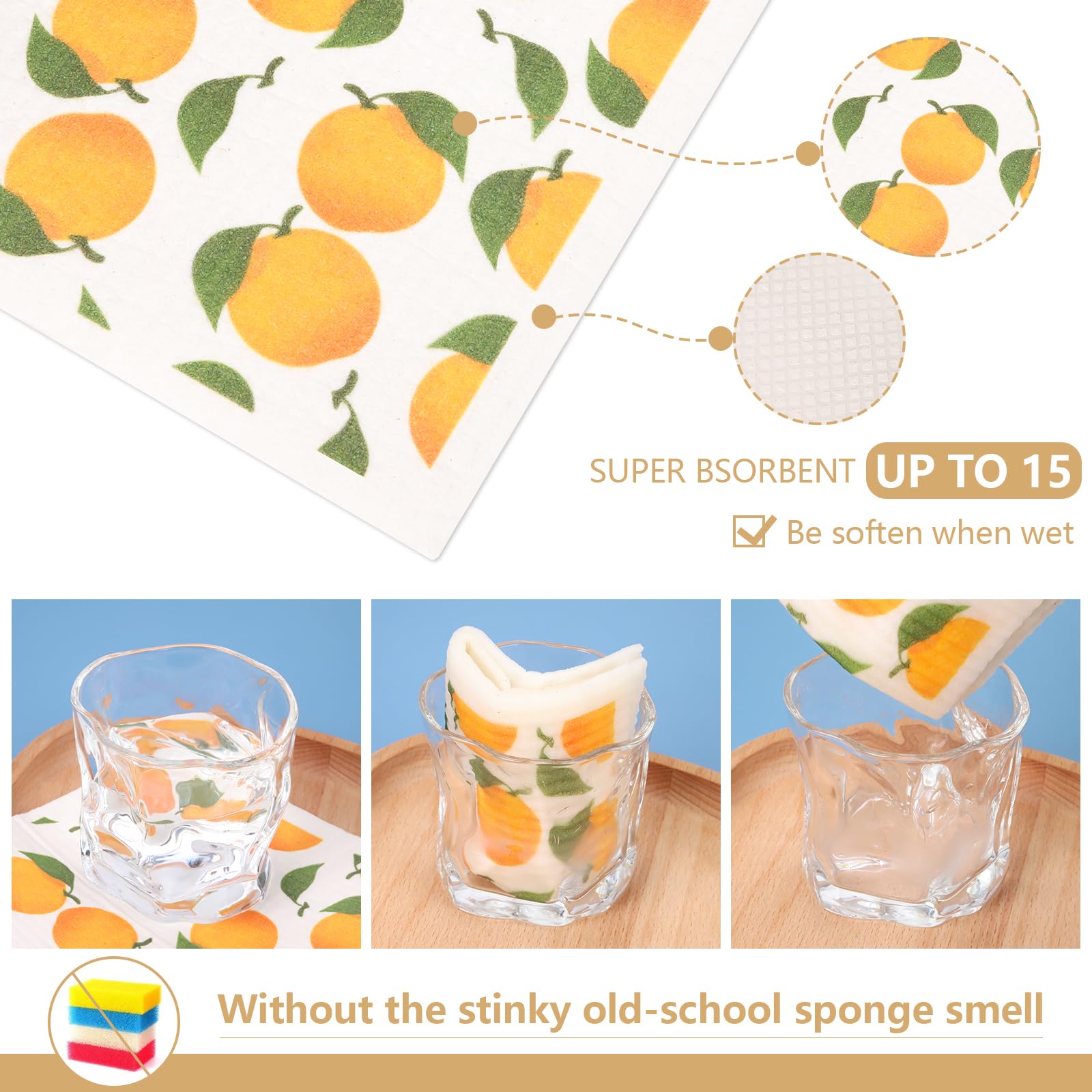 Paños de cocina suecos reutilizables para cocina, paños de cocina suecos, absorbentes, de secado rápido, para hornear, cocinar, decoración del hogar, regalo, fruta, paquete de 8