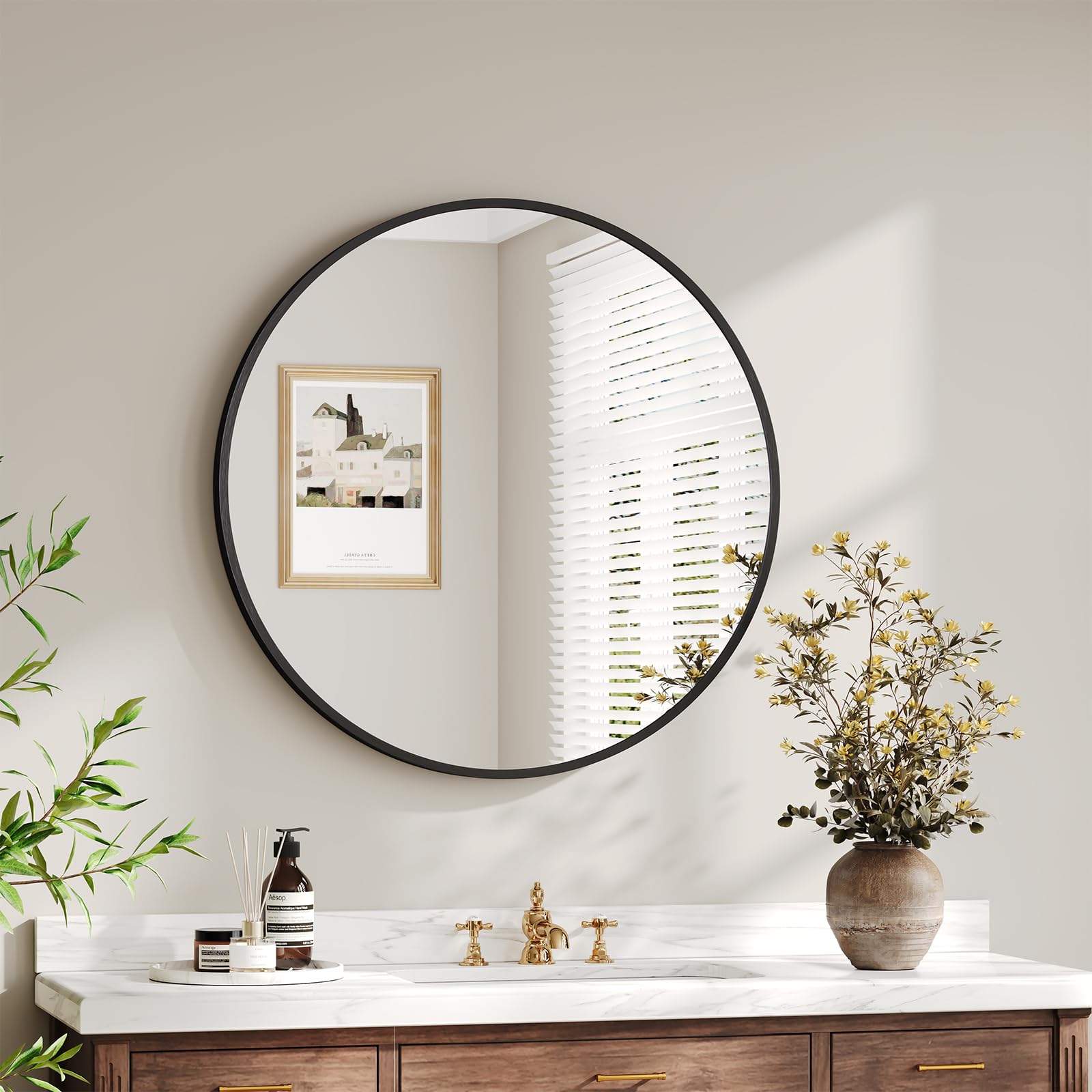 Dripex 50cm Round Mirror, Circle Hanging Wall Mirror - Home Decorative Wall Mounted Vanity Mirror for Bathroom, Dressing Room & Living Room, Black — image 1