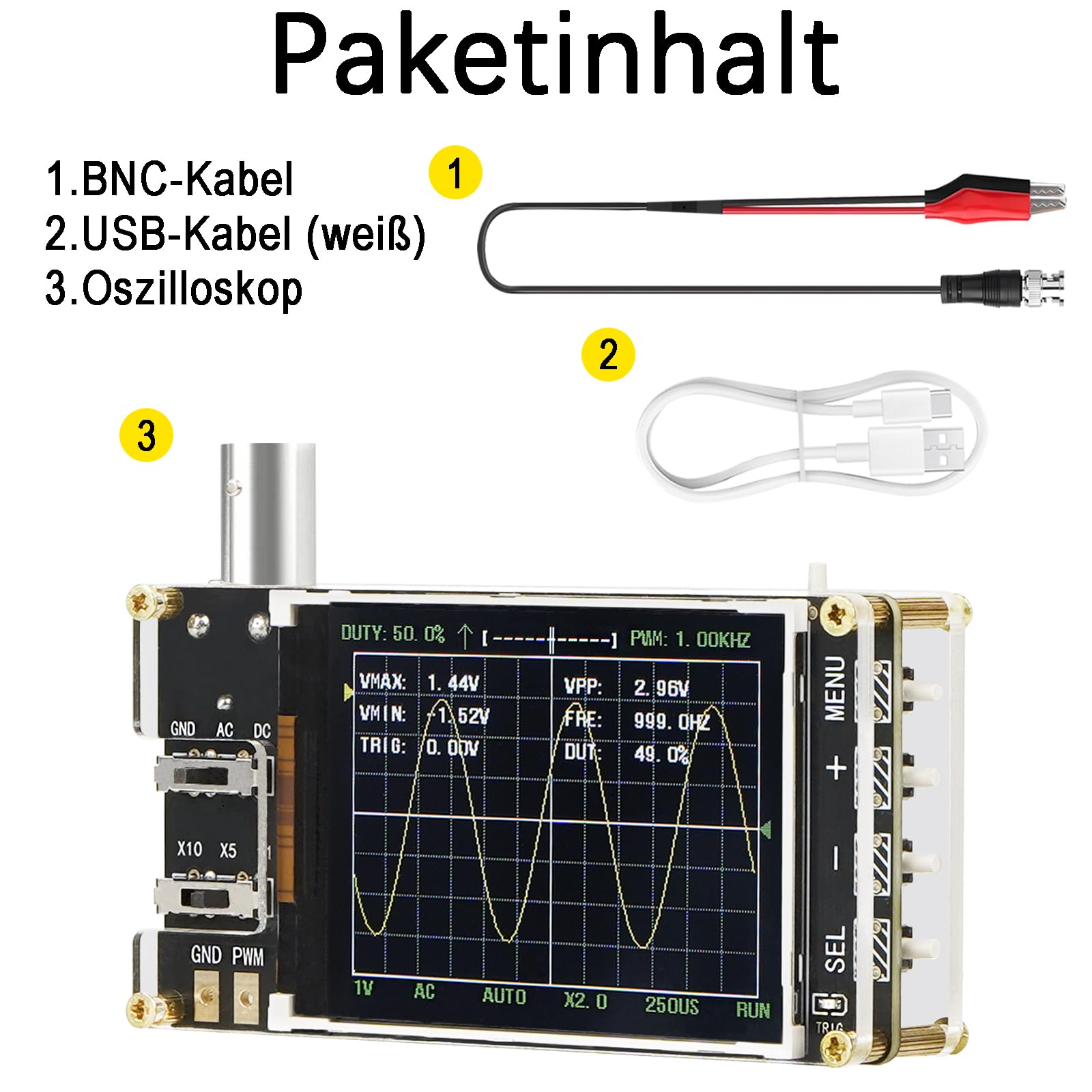Treedix Handheld Digitales Mini-Oszilloskop-Kit mit 2,4'' LCD-Bildschirm, 3 Trigger-Modi, 24MSa/s hoher Abtastrate, 200 kHz Bandbreite, X10/X5/X1 Empfindlichkeit, GND/AC/DC Kopplungsmethode