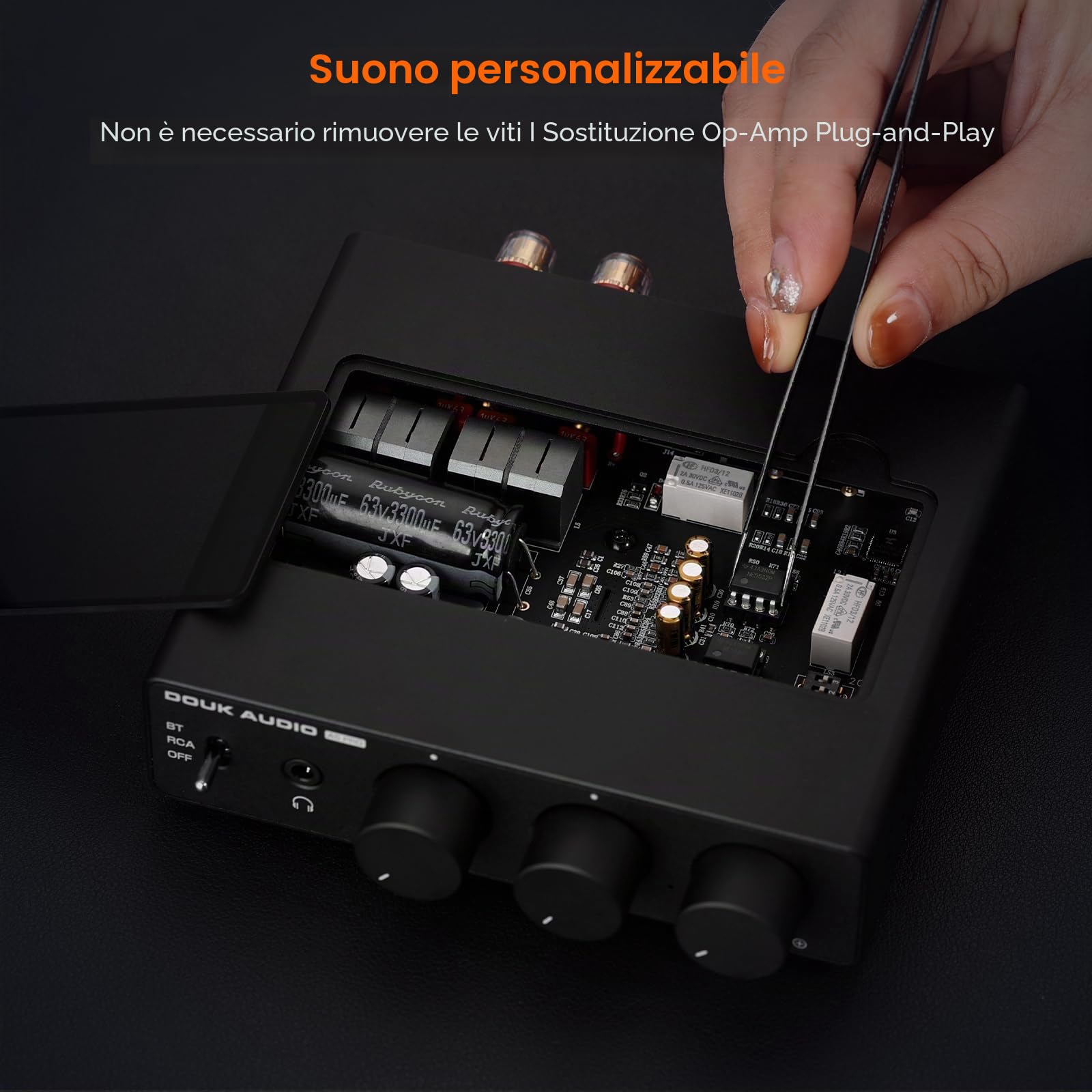 DoukAudio A5PRO - Amplificatore stereo HiFi con TPA3255, 300 W × 2, classe D PFFB, uscita cuffie per home theater, desktop, altoparlanti da scaffale (versione 48 V)