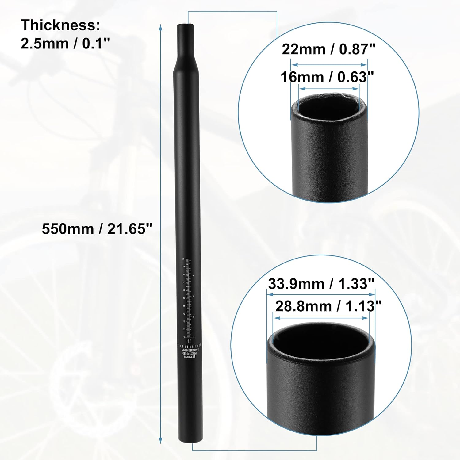 X AUTOHAUX Bicycle Seat Post Aluminum Alloy Seat Tube with Scale Mark Black Universal for MTB Mountain Bike