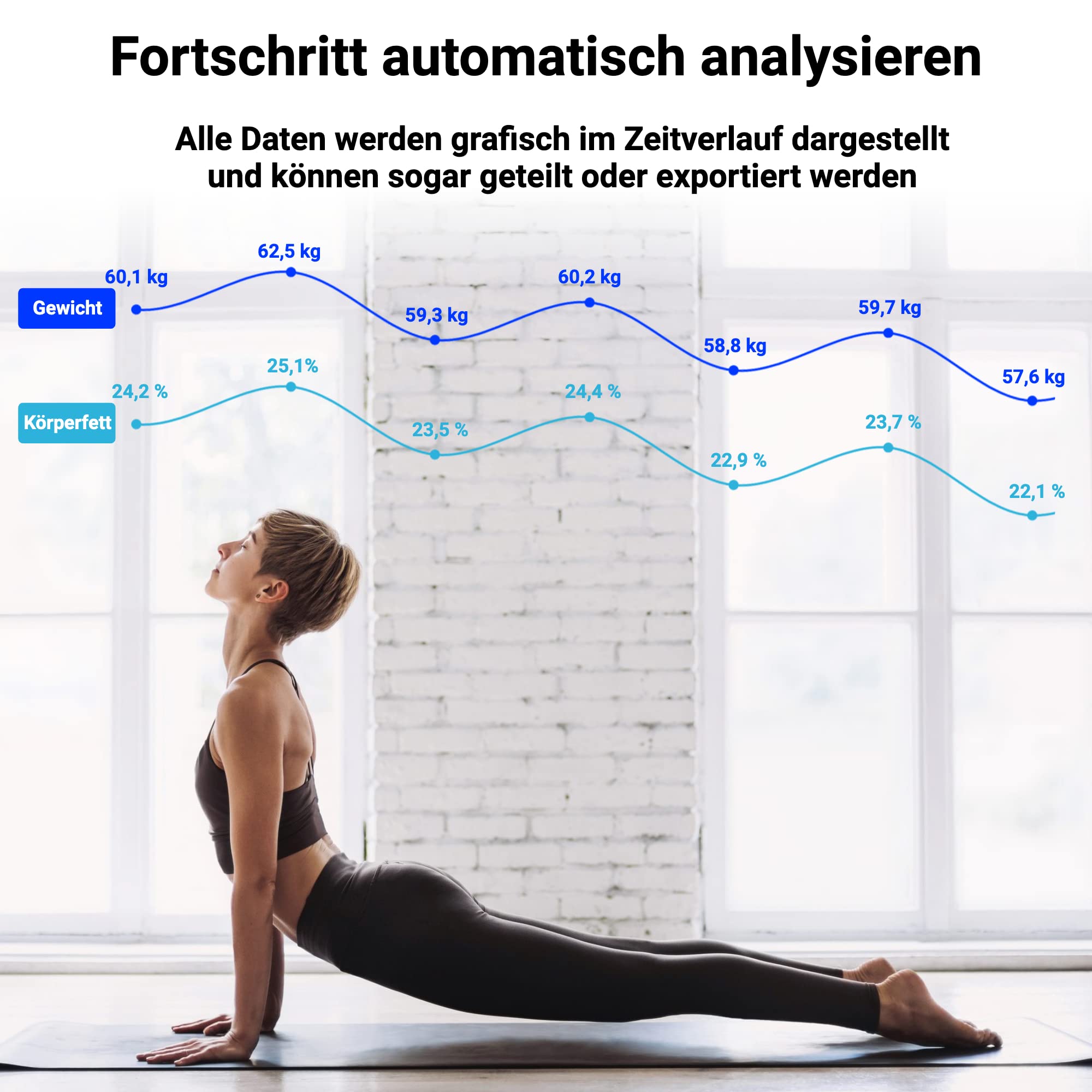 Fitleap Körperfettwaage mit Körperfettanalyse, digitale Bluetooth Personenwaage mit App-Funktion, Waage mit Körperzusammensetzungsfunktion