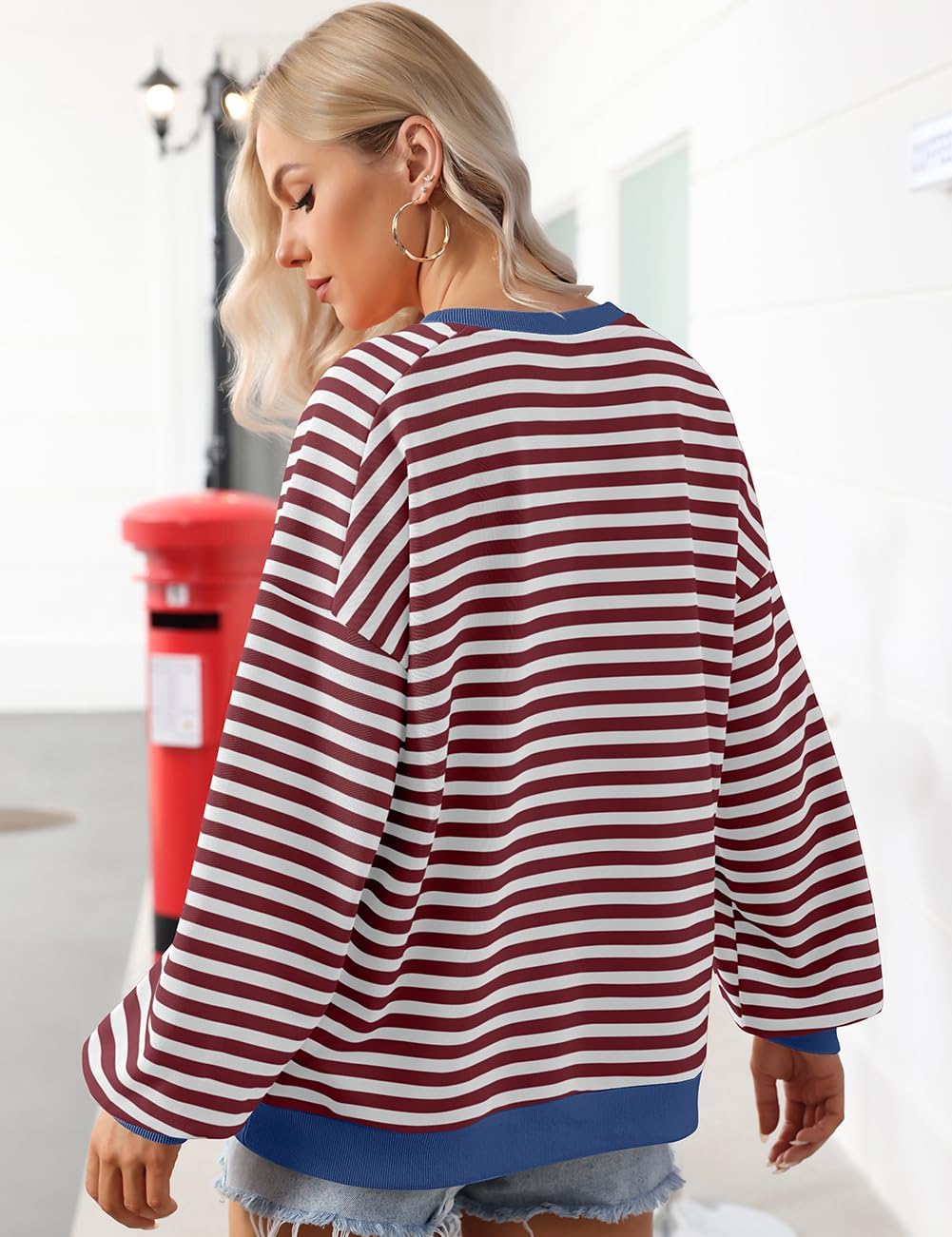 UEU Women's Striped Oversized Sweatshirt Long Sleeve Crewneck Shirts Y2K Pullover Hoodies 2025 Fall Fashion Outfits Clothes - Image 4