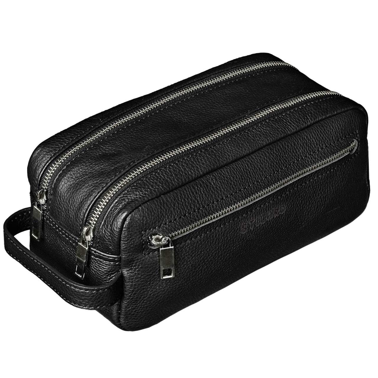 STILORD Kurt Neceser Grande con asa de Cuero Vintage para Hombre y Mujer Bolsa de Aseo o Viaje Bolso de Maquillaje o cosméticos de auténtica Piel Color:Negro