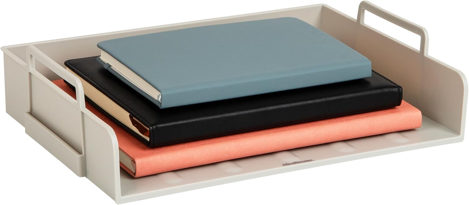 Mind Reader Stackable Paper Tray, Desktop Organizer, File Storage, Office, Plastic, 13.75" L x 10" W x 10.75" H, 4 Pcs., Beige