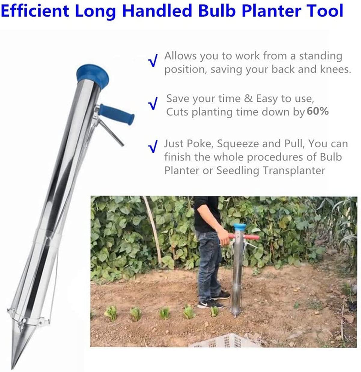 Long Handled Bulb Seedling Plant Transplanter Seed Metal Precision Manuel Jardin semoir Greens Onion Radish Beets Semis Jeune Légume Outil Machine D'Engrais Plantation Poignéepistolet Jardinièr