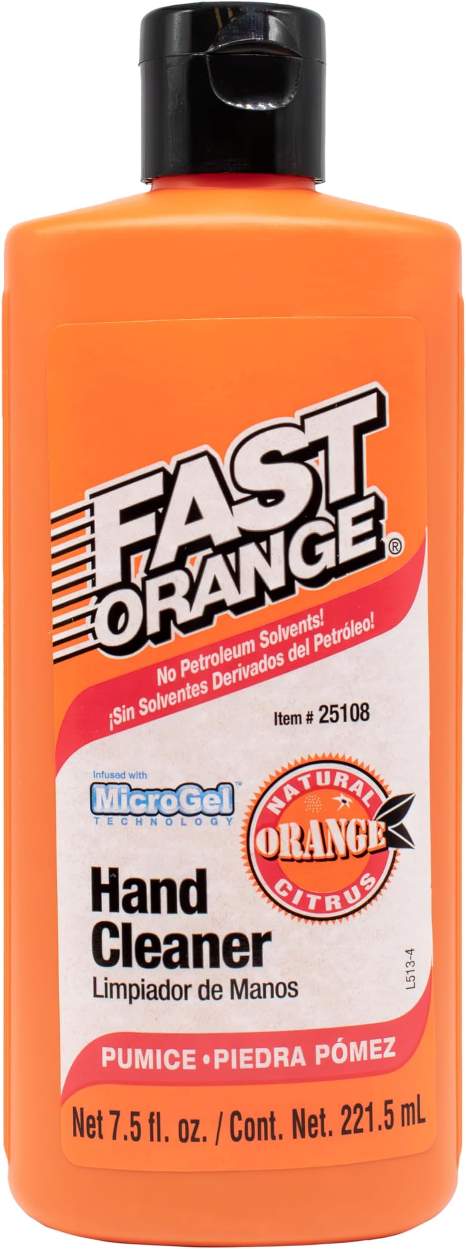 Fast Orange 25108 Pumice Lotion, Heavy Duty Hand Cleaner, Natural Citrus Scent, Waterless Cleaner For Mechanics, Strong Grease Fighter, 7.5 oz