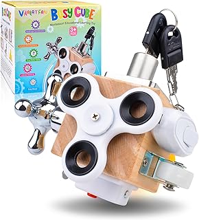 Vilalatfan Busy Cube Travel Toys for Kids, Busy Board Wooden Autism Sensory Toy for Toddlers Learning Toys Montessori Toys Fidget Activity Cube Toys for Children with Autistic & ADHD 1-8 Years Old