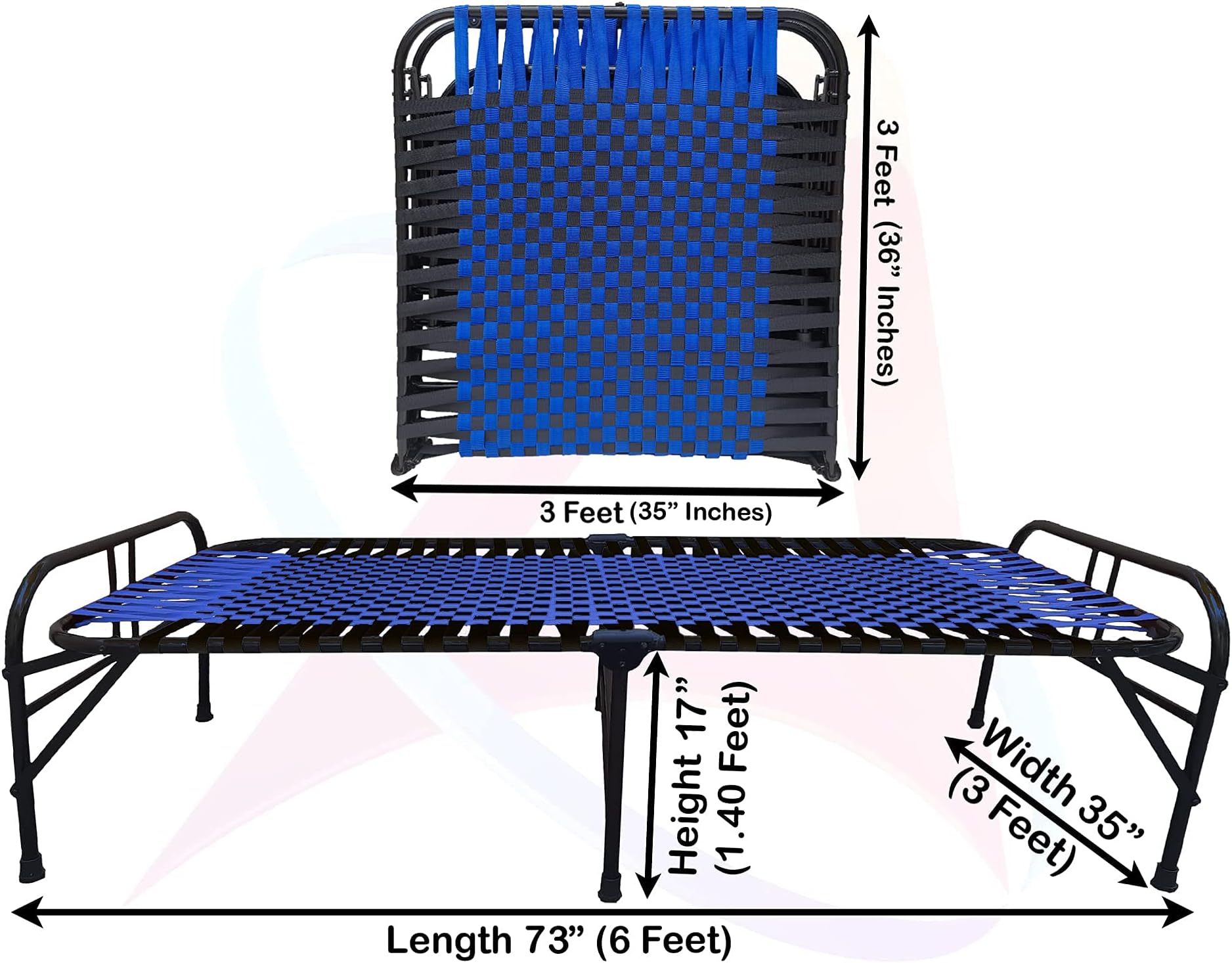 ARTEMIST Single Metal Folding Bed Heavy Duty Portable Foldable Bed Frame/khat Cot for Sleeping Sturdy Metal Bed Frame Space Saving Design 3X6 feet (Blue&Black)(Painted)