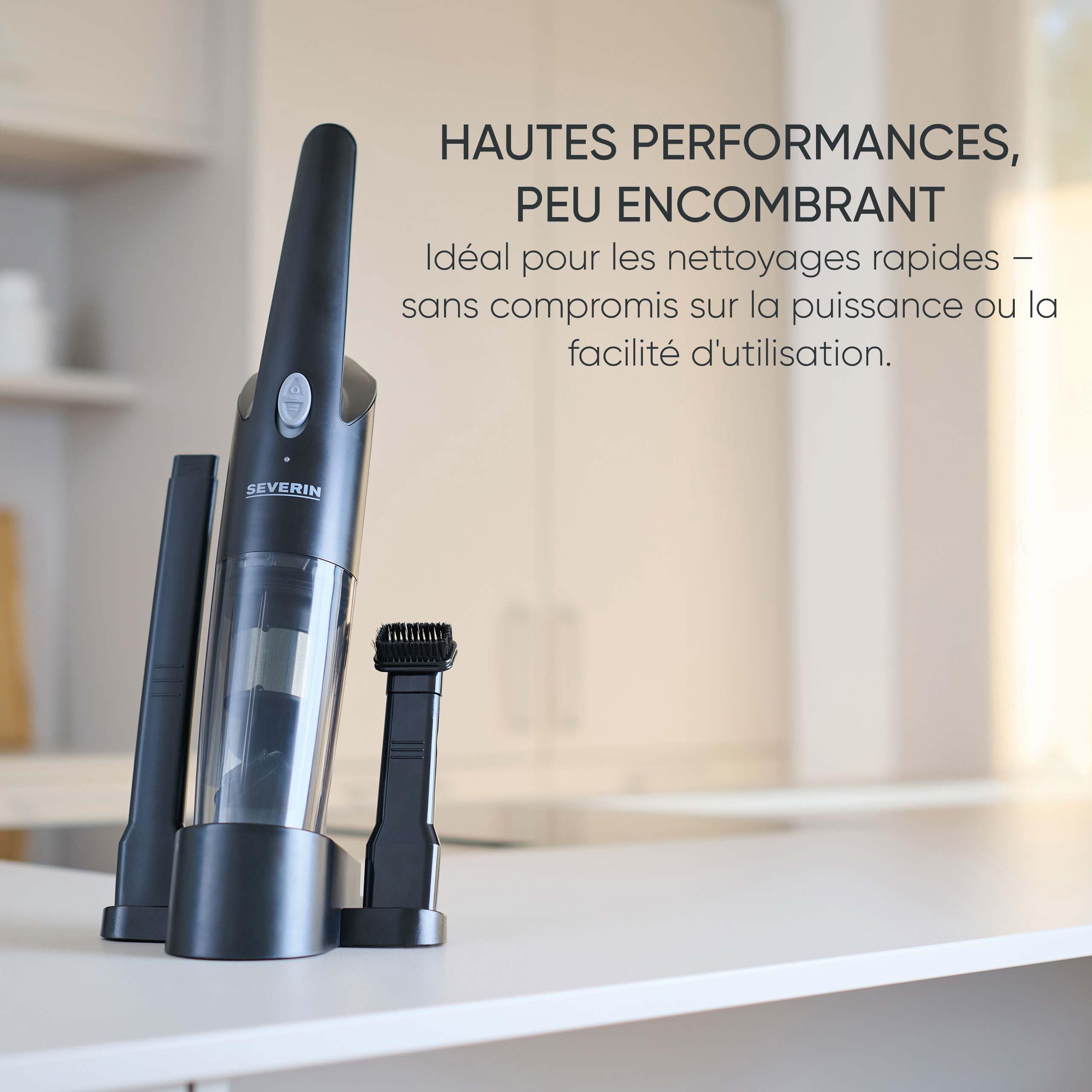 Severin Aspirateur à Main sans Sac, Aspirette sans Fil avec Brosse rotative, Fonction Aspirateur Eau et poussière, Aspirateur de Table à éclairage LED, 25 Min d'autonomie, HV 7132