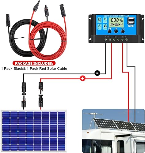Miniatura 8 de Vansdon Cable de extensión de panel solar, kit de cable de extensión solar 10AWG de 50 pies con conectores impermeables hembra y macho para RV,