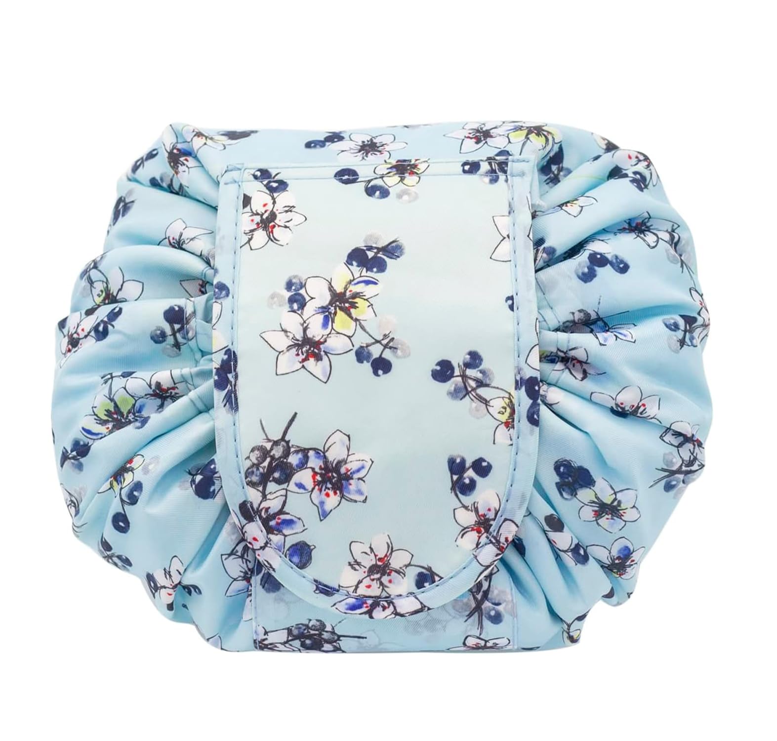 House of Quirk Lazy Cosmetic Multifunction Bag Drawstring Makeup Pouch Makeup Bags Toiletry Organizer for Women (Blue/Black Flower)