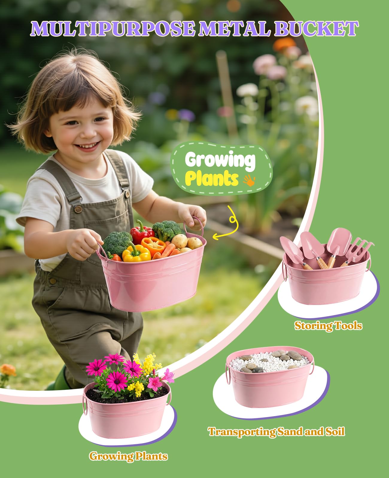 Kinder-Gartenset, kindersicheres und Robustes Werkzeug für Spaß im Freien, Kreativität zu fördern (Rosa)