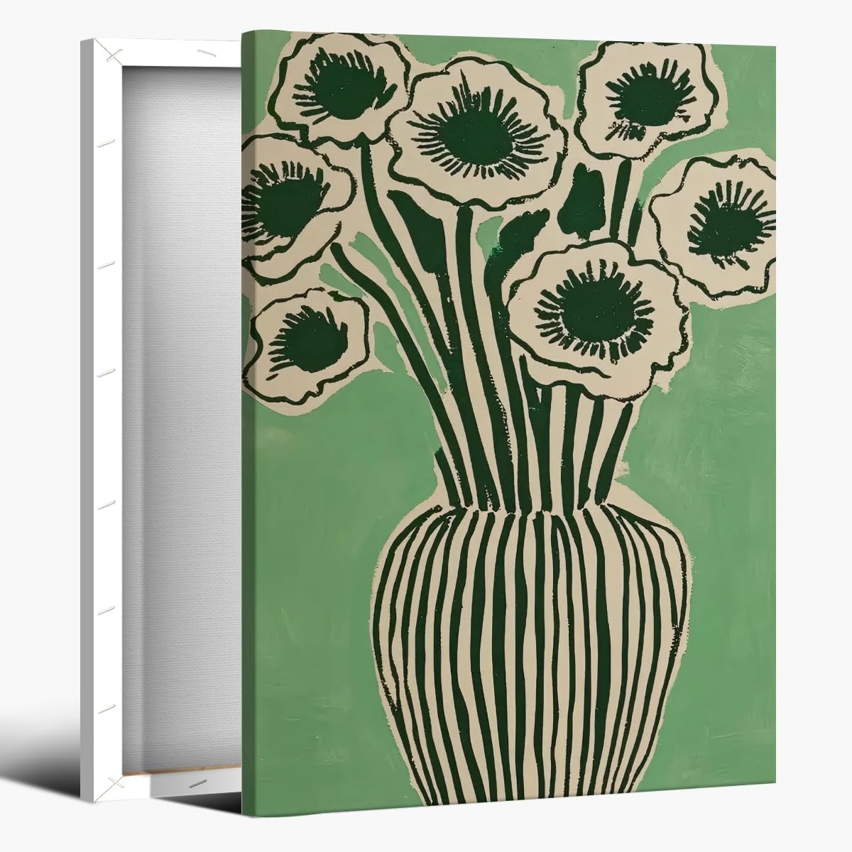 Abstract Flower Canvas Wall Art Green Floral Art Poster Bouquet in Vase Painting Minimalist Botanical Prints Vintage Home Picture Decor for Living Room Bedroom Kitchen 12x18inch Black pvc frame
