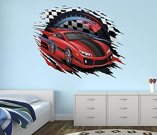 Race Car Wall Decal Nursery Art Kids Bedroom Decor Vinyl Playroom Sticker Mural West Mountain WM09 (36'W x 30'H)