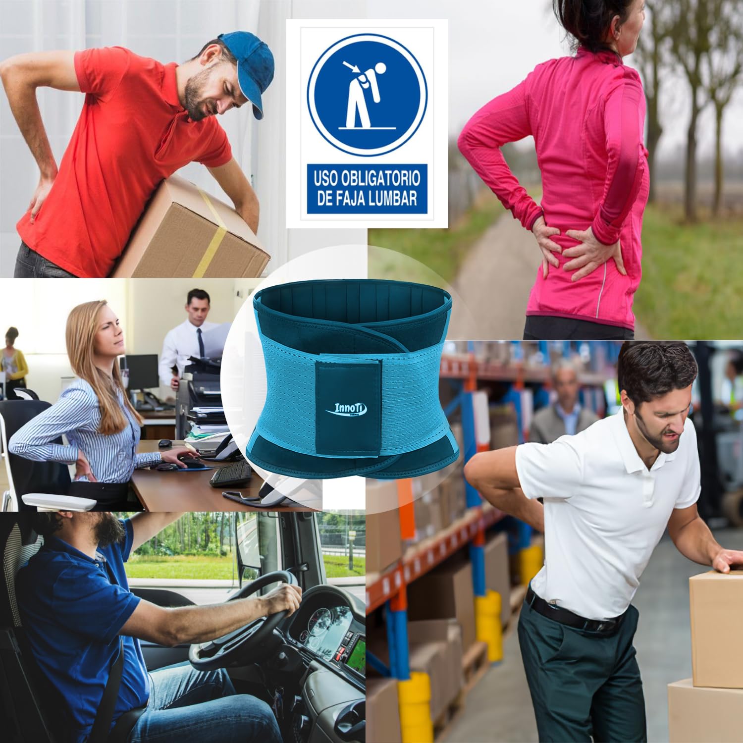Ceinture Lombaire pour Homme et Femme - Ceinture Dorsale de Soutien Lors D'activités Sportives, de Gym et au Travail - Prévient Les Blessures et Le Mal de Dos - Compression à Double Réglage S
