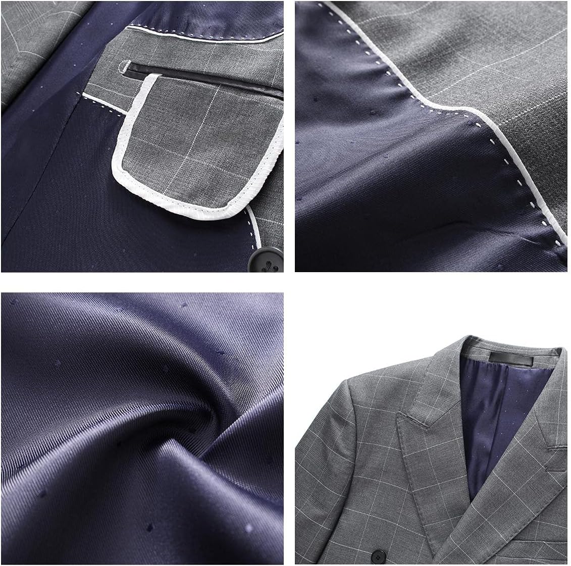 Mens Plaid 3 Piece Suits Slim Fit Double Breasted Plaid Suit Jacket Vest Pants Set Formal - Image 6