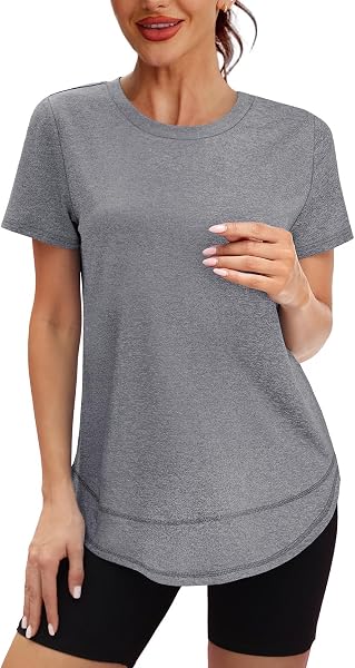 XIEERDUO XIEERDUO Womens Workout Tops Short Sleeve Shirts Quick Dry Outfits for Hiking Running S-3XL in use