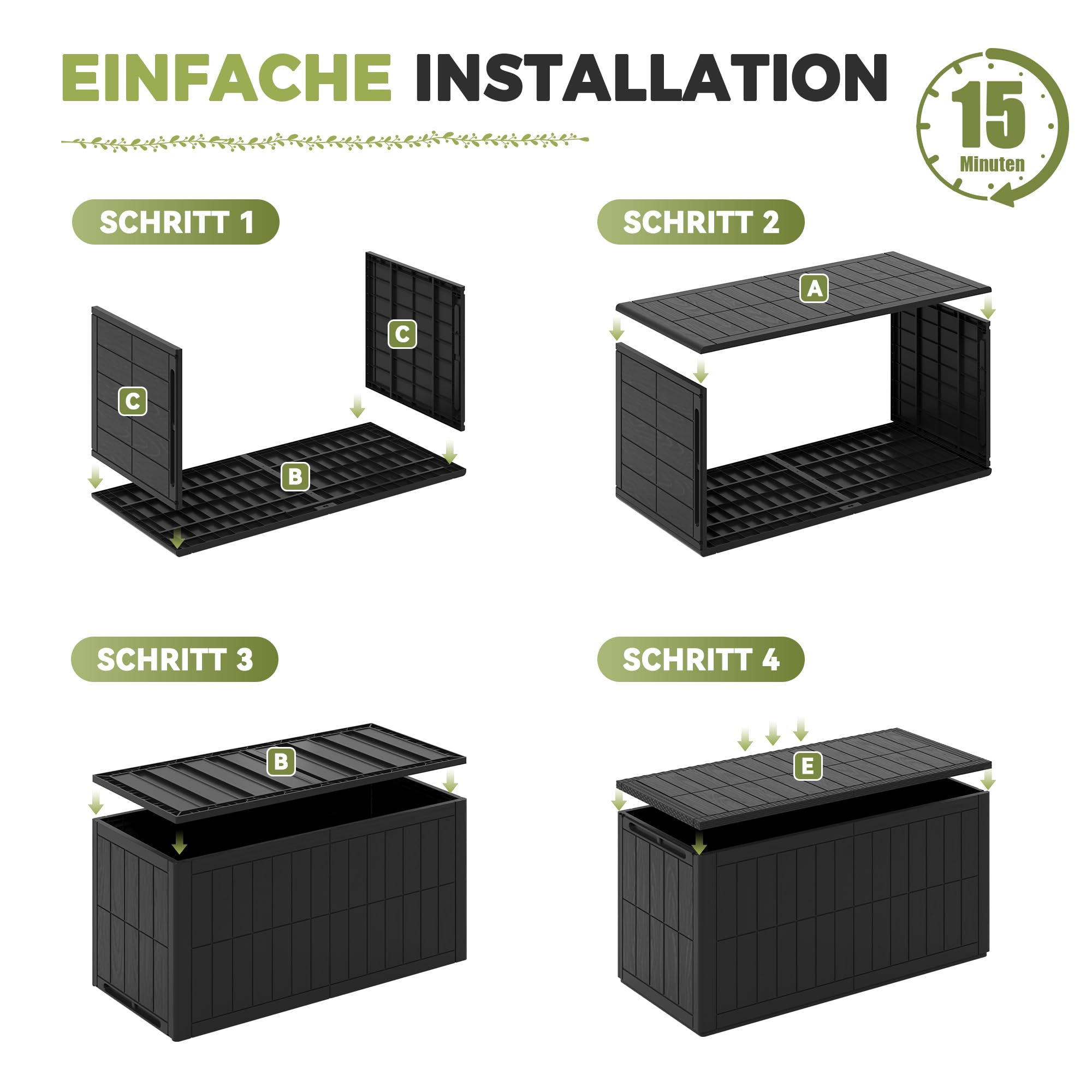 UDPATIO Baule da Giardino Impermeabile 450L, Box Contenitore da Esterno con Molla a Gas, Cassapanca Portacuscini in Plastica per Attrezzi e Accessori Piscina - Antracite