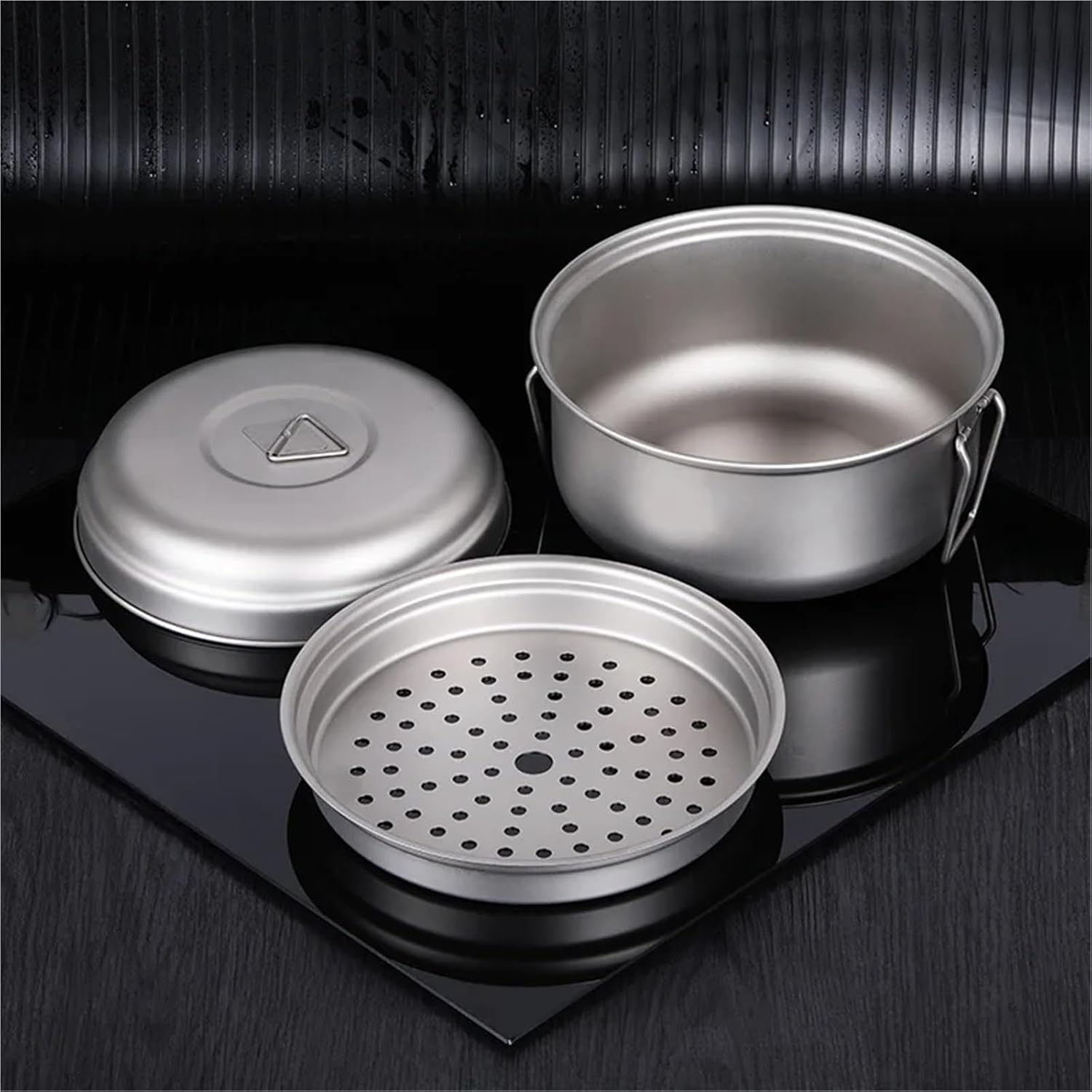 2L Pure Titanium Camping Steamer Cooker, Large Portable Soup Pot & Outdoor Tableware for Picnic & Camping