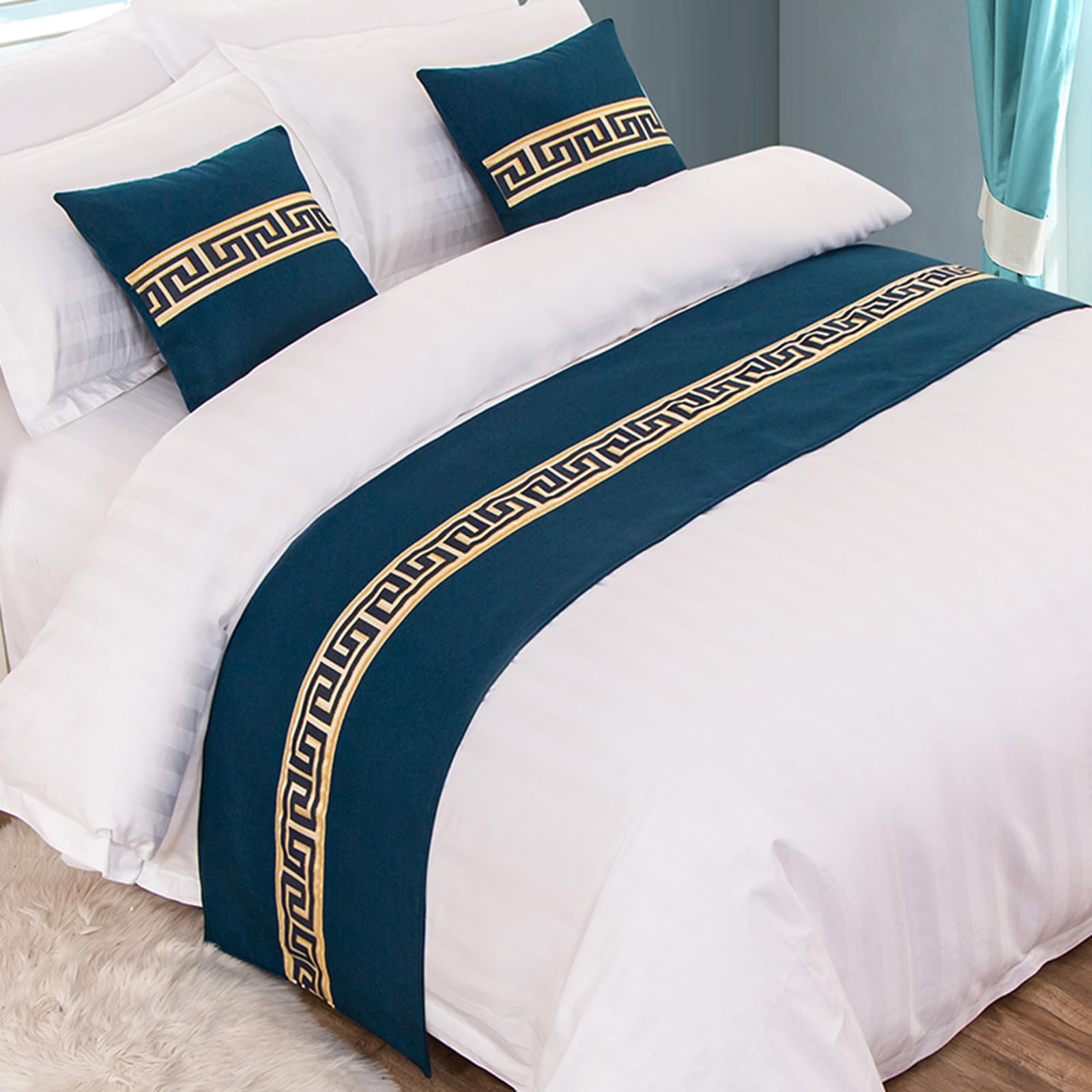 QRGMKL Graphic Print Bed Runners King Size, Luxury Bed Scarf Double Bedspread for Bedroom Hotel Home Decoration-Green||240X50cm for 1.8m Bed