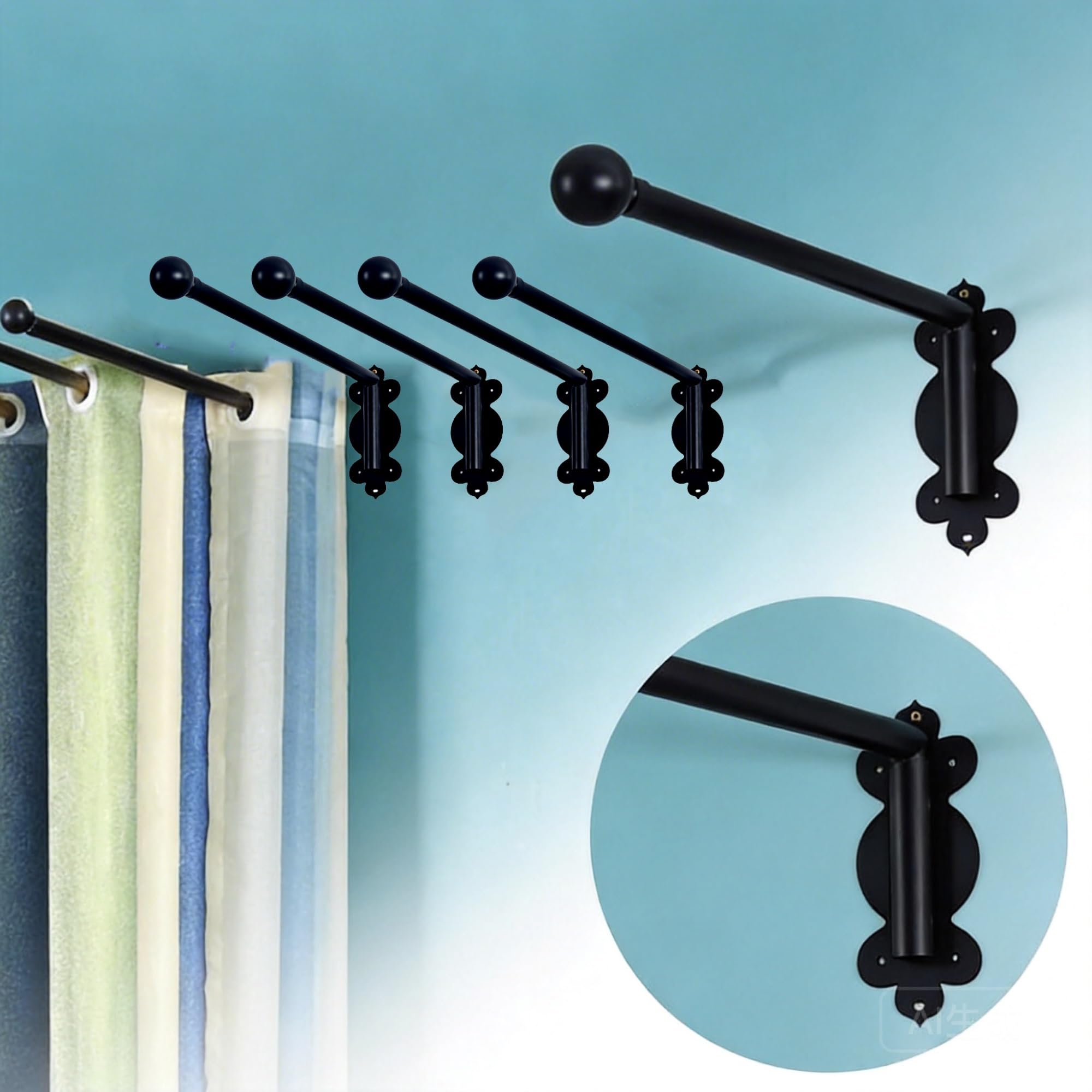 Bras de tringle à rideaux pivotant à 180°, panneaux latéraux pour rideaux, présentoir de rideaux de fenêtre, tringle à rideaux multifonctionnelle à bras pivotant(90cm/35.43in)