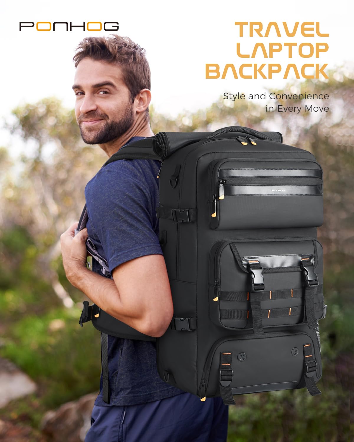 Ponhog Reiserucksack Herren Groß Rucksack mit Schuhfach Fit Handgepäck Flugzeug Daypack Rucksäcke für Reisen Camping Kurztrips Wandern 50L – Bild 7