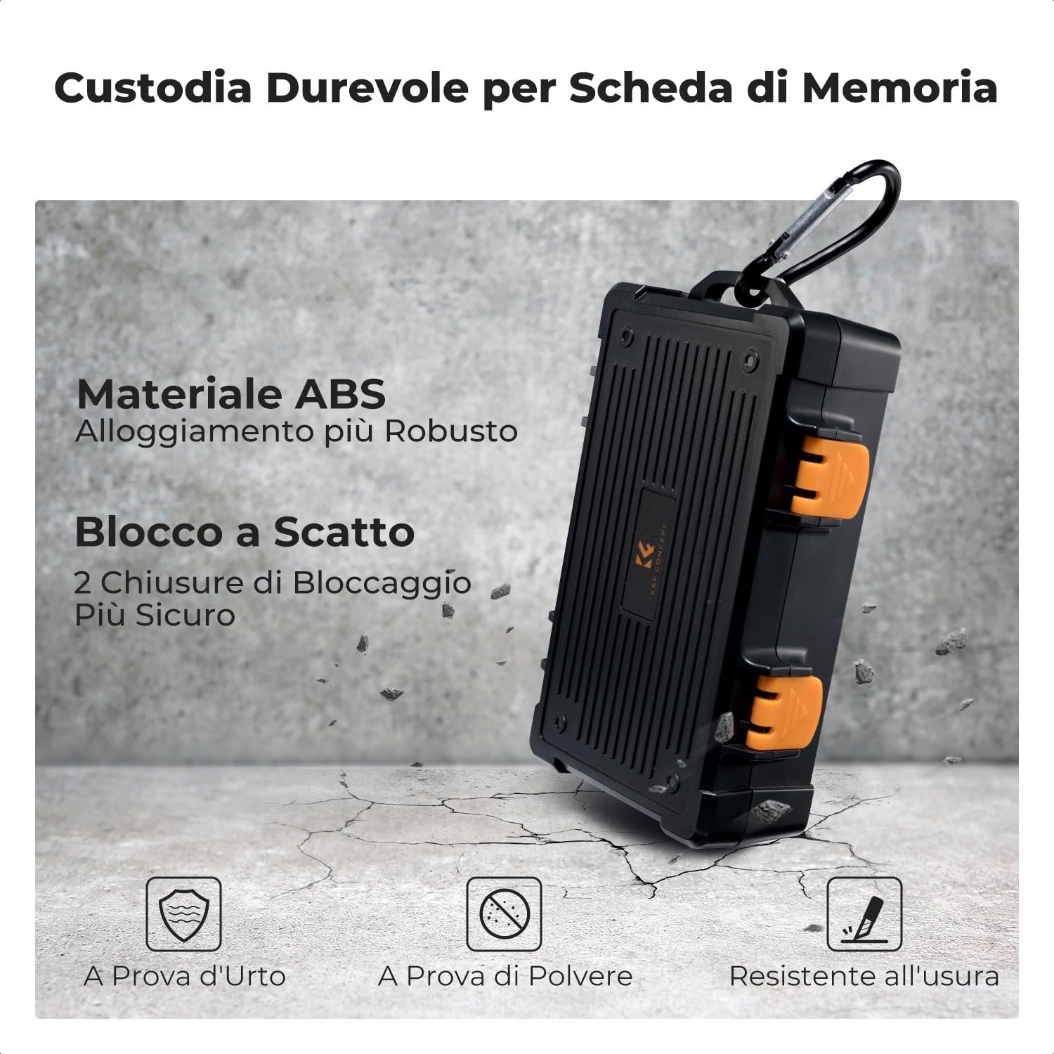 K&F CONCEPT Custodia per Batteria e Scheda di Memoria, Custodia per Scheda di Memoria per Fotocamera Batteria SD TF XQD CF CFE-A CFE-B Impermeabile Antiurto