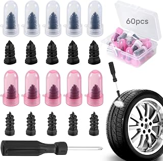 Tire Repair Kit 60PCS - Self-Service Screw-in Tire Plugs for Car, Truck, SUV, Motorcycle, Emergency Puncture Repair of Tubeless Tires, No Tire Removal Required, Permanent Leak-Proof Seal(60 Pcs)