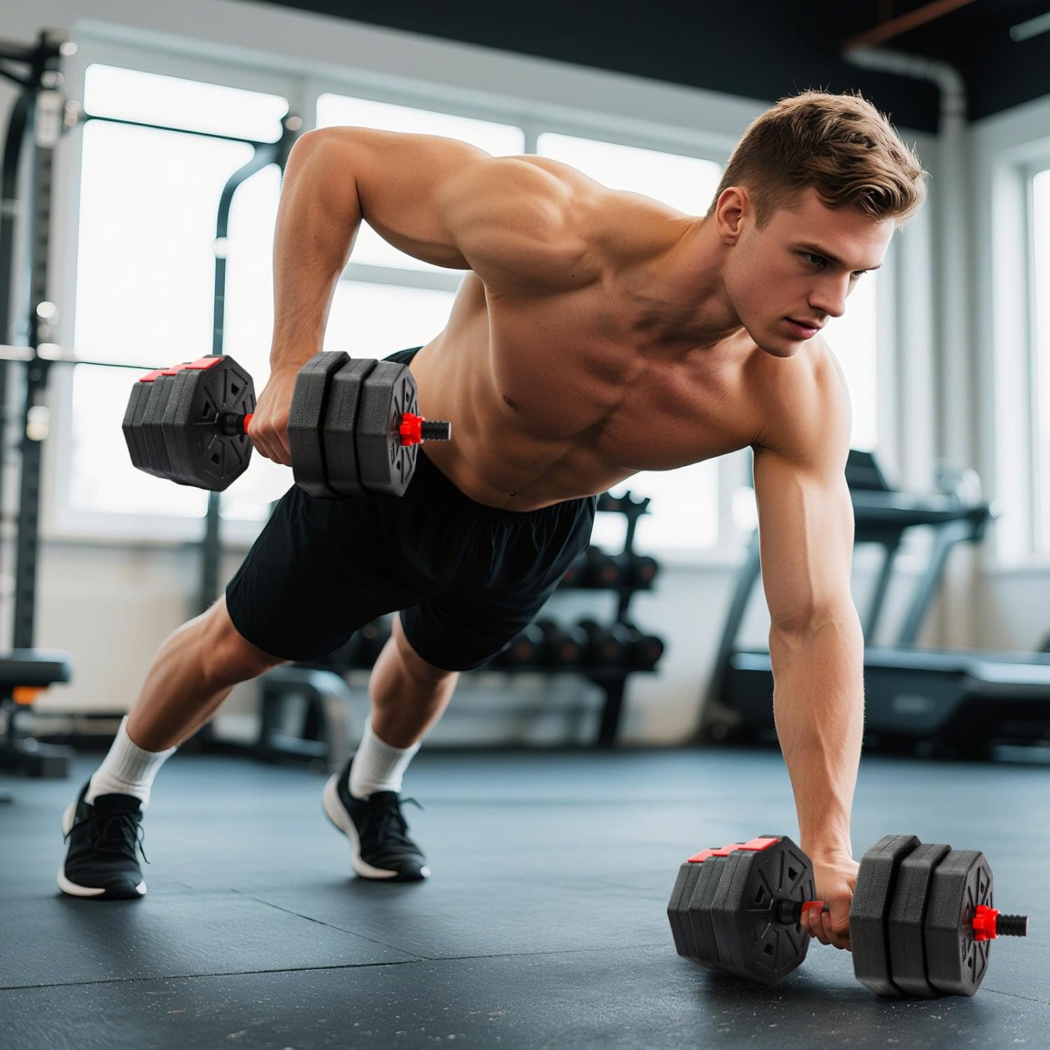 Adjustable Dumbbell Set, 44lbs Free Weights Dumbbells, 3 in1 Weight Set,Dumbbell, Barbell, Push-up, Home Gym Fitness Workout Equipment for Men Women