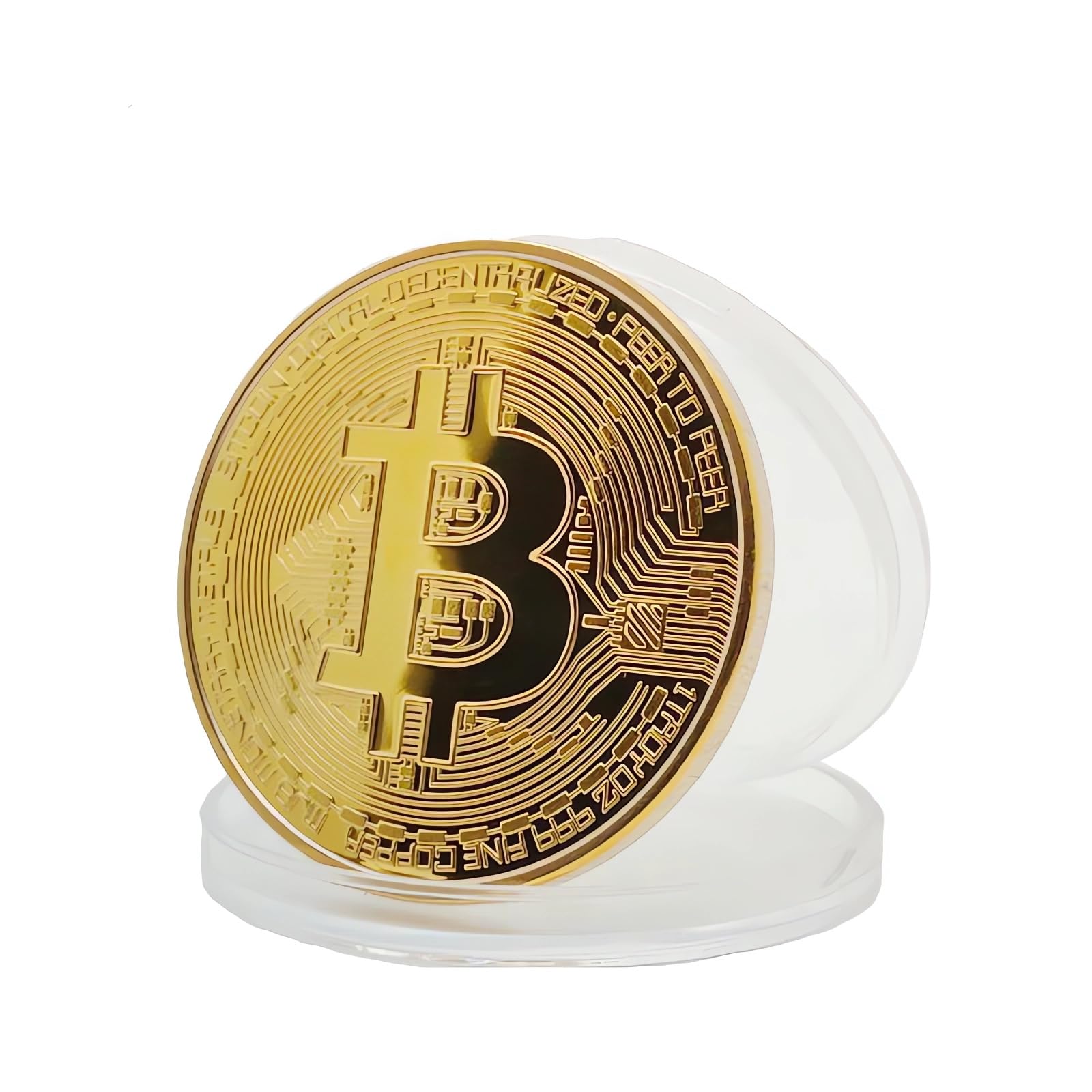Bitcoin Coins, BTC Coins, Bitcoin Tokens. Bitcoin Commemorative Coin, Relief and Gold Shiny Finish, 1.1-oz, 1.6x0.12-inch, Heavier and Larger. Collect